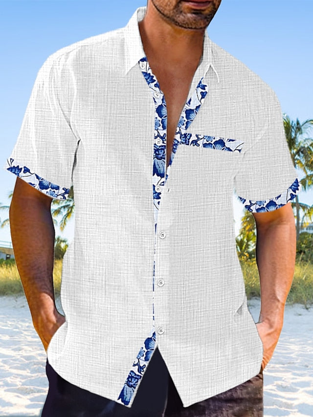 Men's Linen Shirt, Casual Summer Beach Shirt, Black/White/Pink, Long Sleeve  Plain Lapel, Spring Summer Hawaiian Holiday Clothing