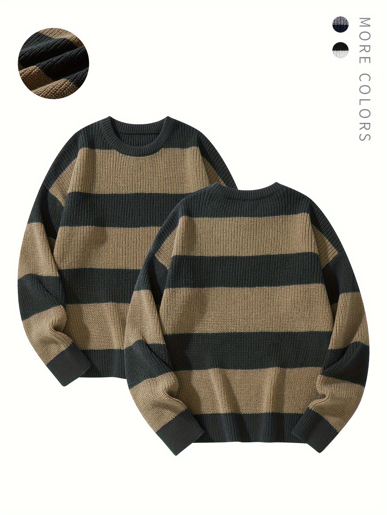 Trendy Men's Color Block Knitted Sweater - Warm And Comfortable Loose Pullover For Stylish Men