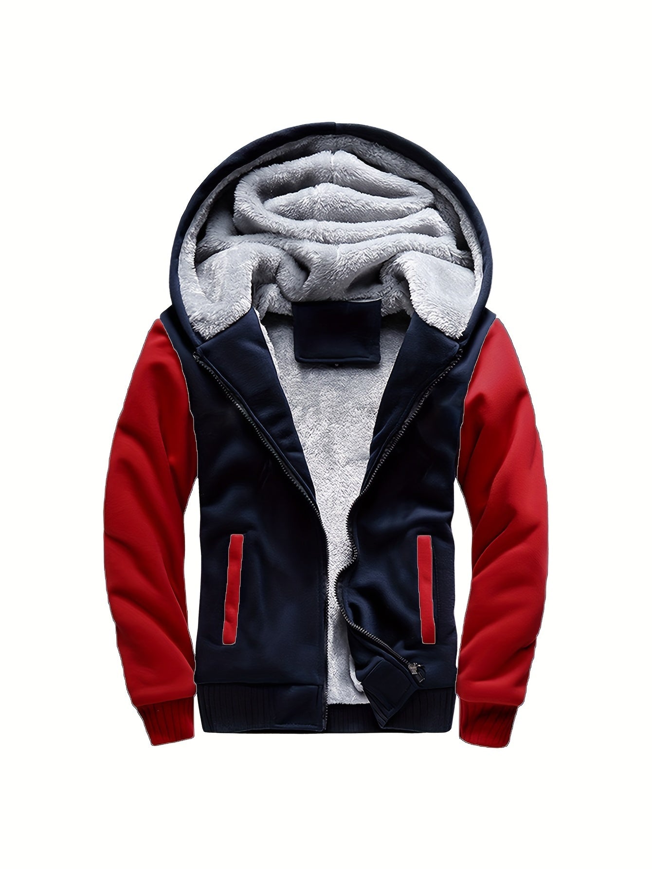 Men's Warm Fleece Hooded Jacket Coat, Warm Thick Zip Up Hoodie For Fall Winter