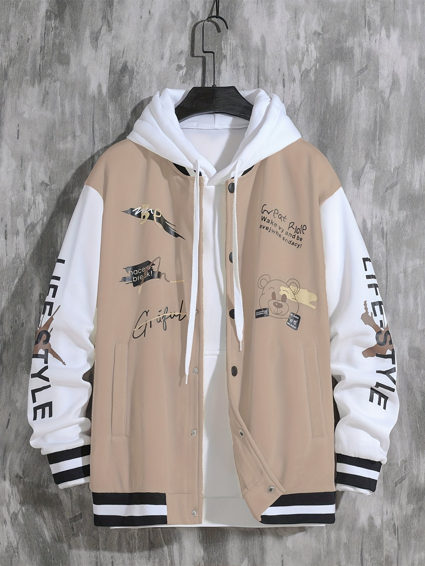 Men's Letter Print Varsity Jacket - Casual Baseball Coat for Spring and Autumn