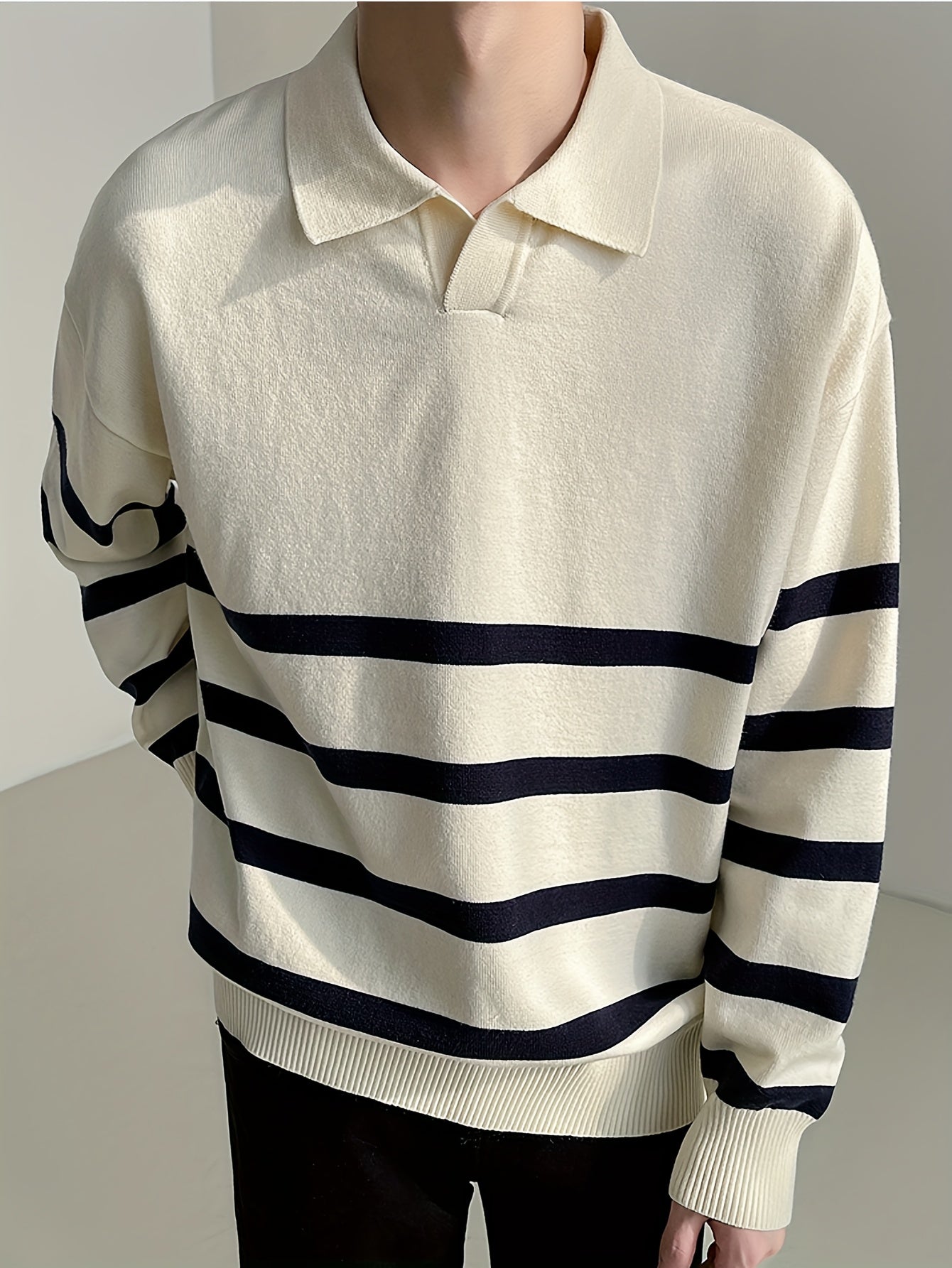 For Autumn And Winter, Long Sleeve Men's Color Blocking Striped Golf Shirt, Casual Stylish Top As Gift