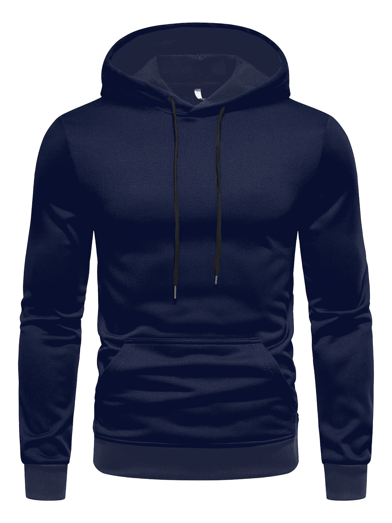 Mens Long Sleeve Solid Hooded Sweatshirt - Soft Slight Stretch Polyester Fabric, Kangaroo Pocket, Regular Fit, Hand Wash Only - Perfect for Outdoor Sports and Casual Fashion in Spring and Fall