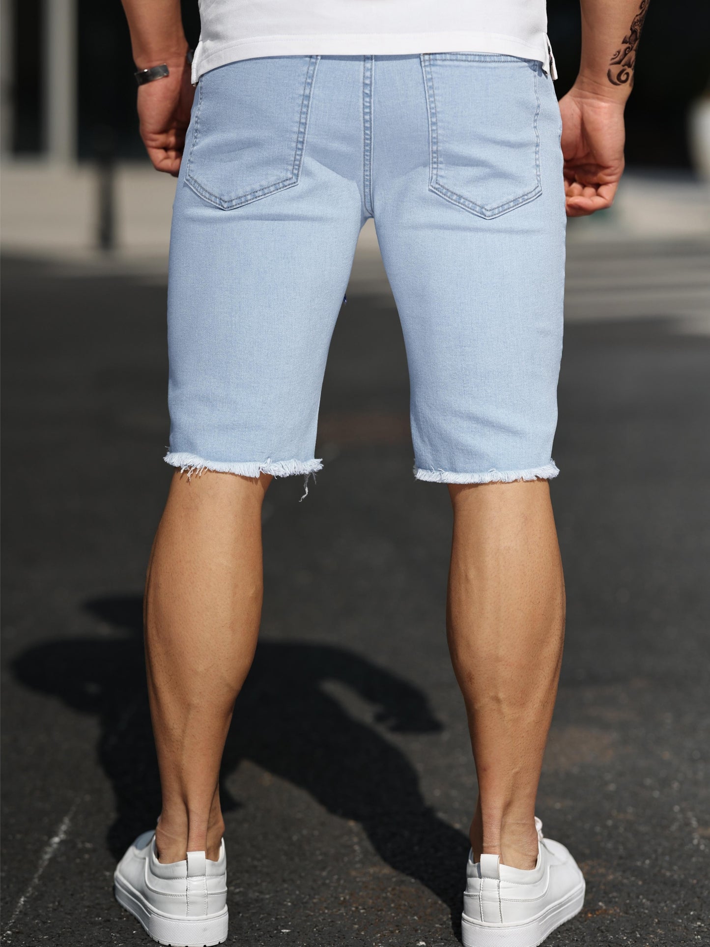 Mens Ripped Slim Fit Jorts - Soft Cotton Blend, Chic Street Style, Frayed Hem, Summer Bottoms, Comfortable, Breathable, and Stylish - Perfect for Casual Outdoor Activities