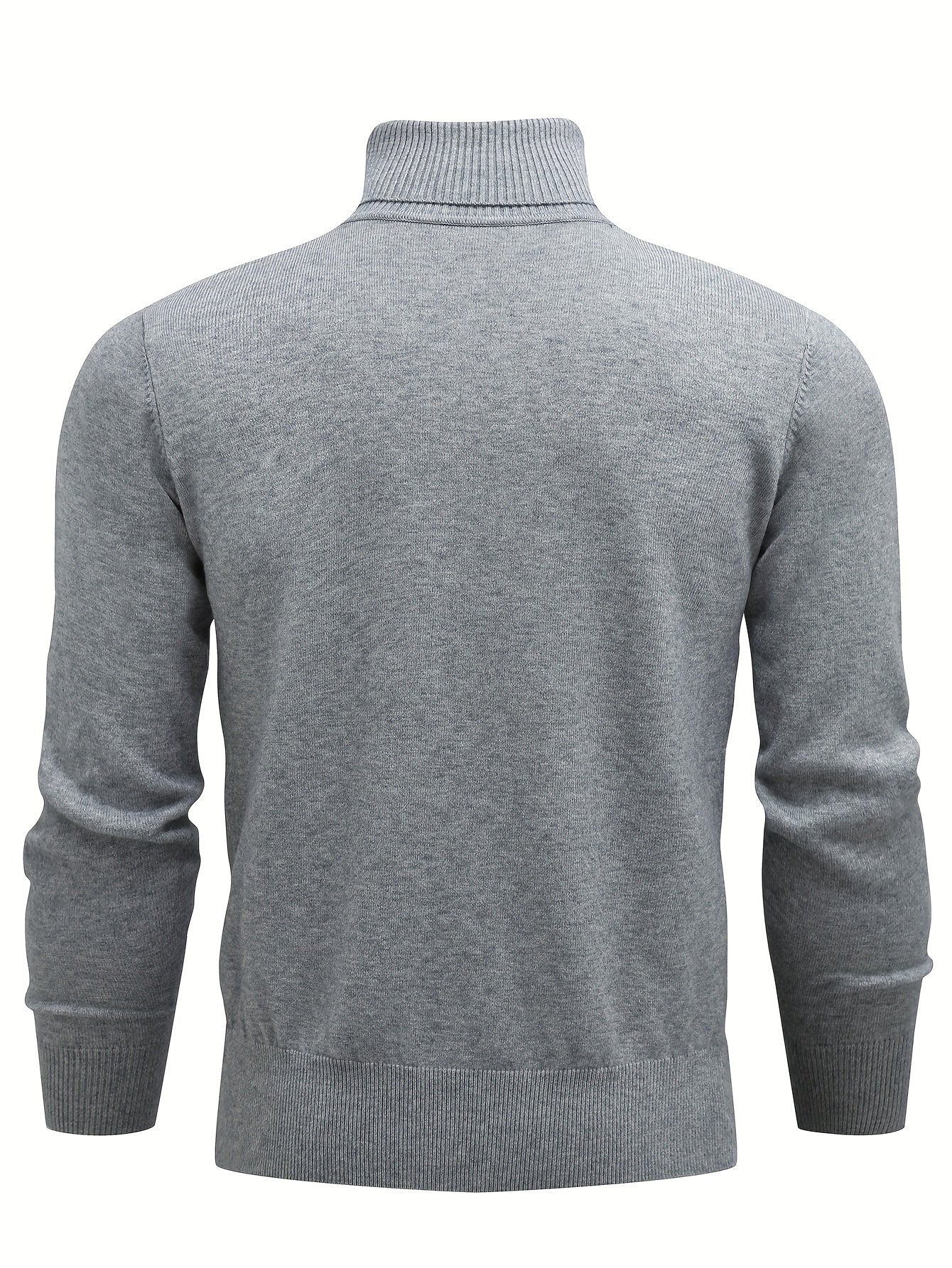 Men's Knitted Sweater, Casual Warm Mid Stretch Solid Turtleneck Pullover Sweater For Fall Winter