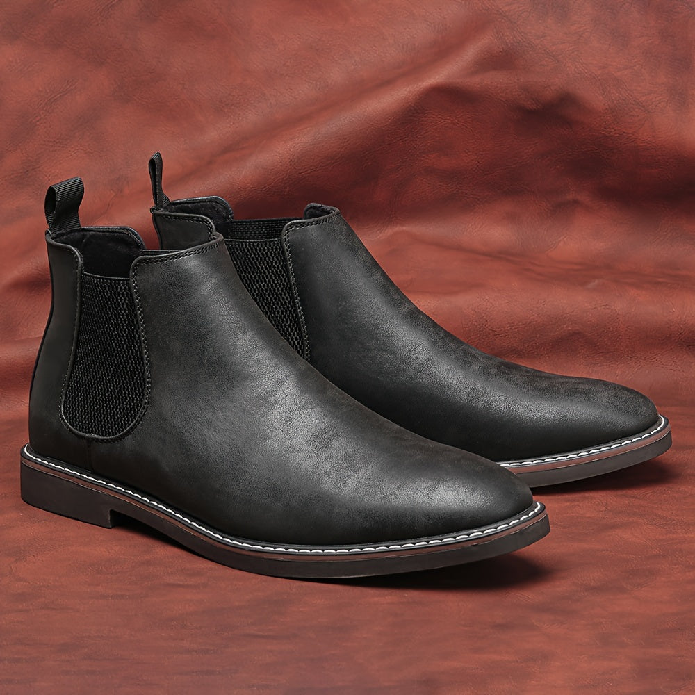 Stylish High-Top Chelsea Boots for Men - Anti-Slip, PU Leather Uppers, Slip-On Design, Perfect for Outdoor Activities in Spring and Autumn - Comfortable, Durable, and Water-Resistant