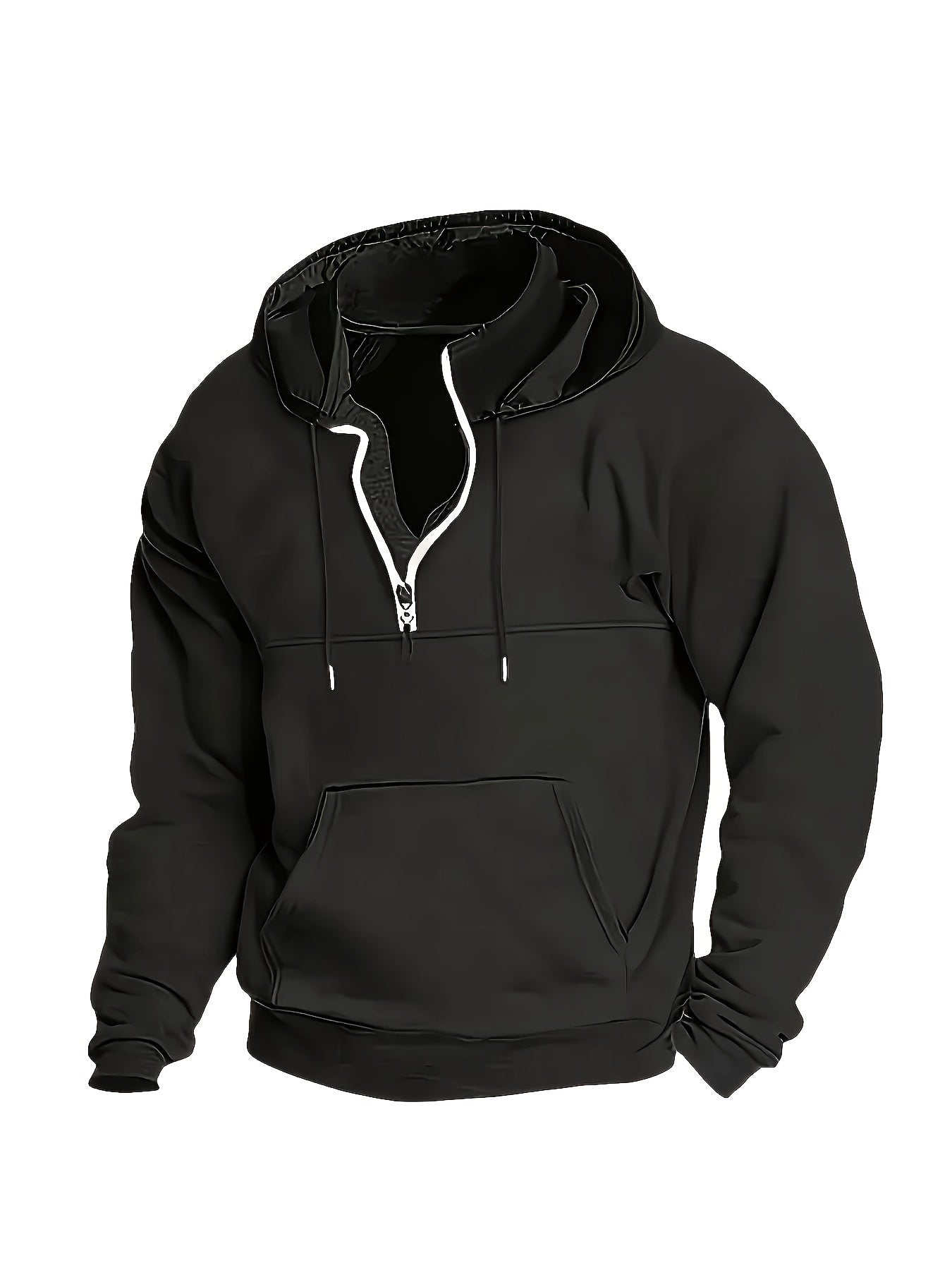 Stylish Men's Solid Color Hooded Sweatshirt - Fashion Hoodies with Zippered Henley Neck, Kangaroo Pocket, and Casual Outdoors Wear Features for Trendy Guys