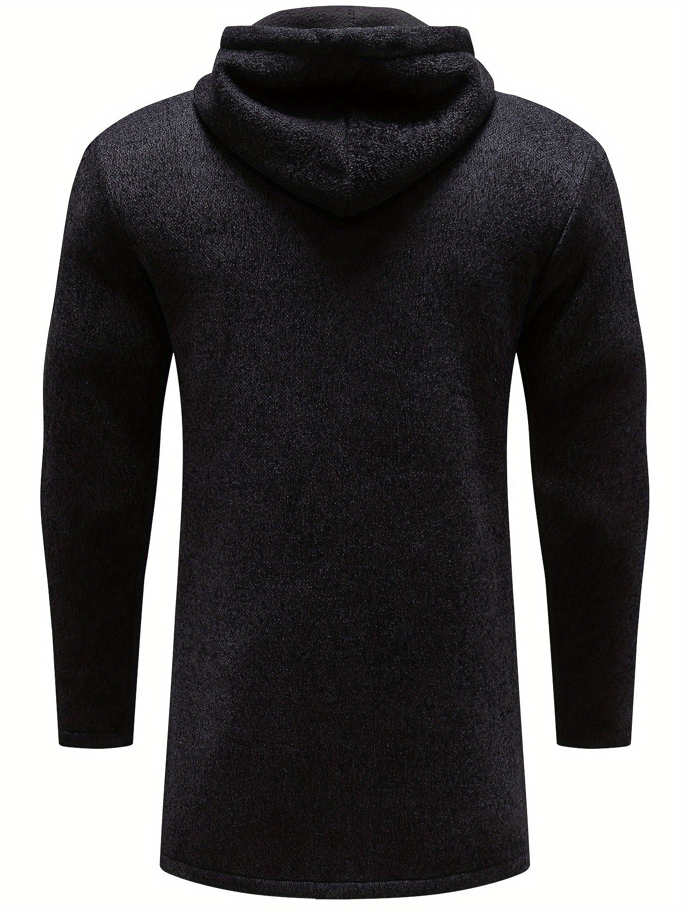 Warm Mid-length Hooded Coat, Men's Comfortable Solid Color Zip Up Knitted Cardigan For Spring Fall