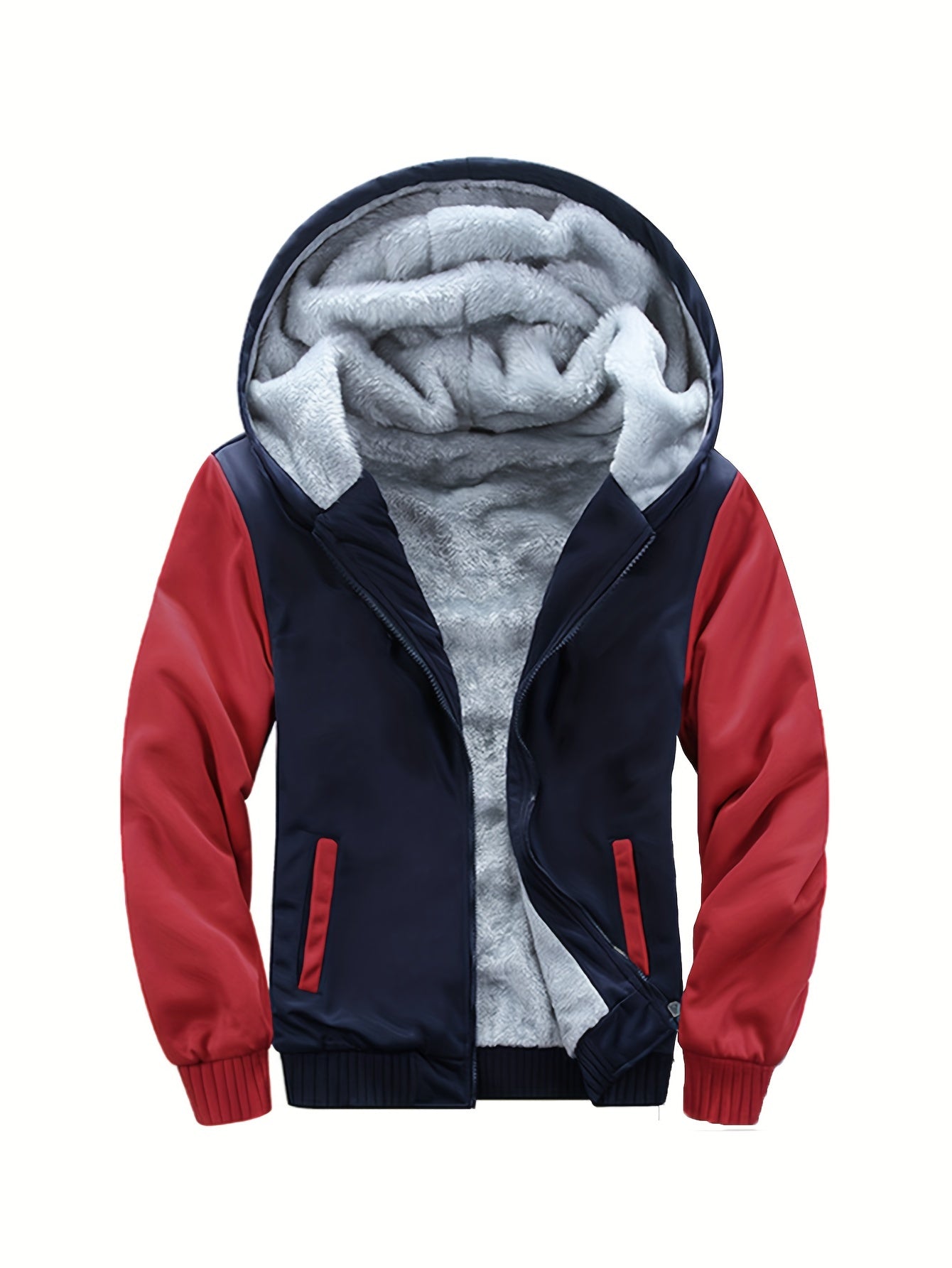 Men's Casual Warm Fleece Hooded Coat, Warm Thick Zip Up Hoodie For Fall Winter