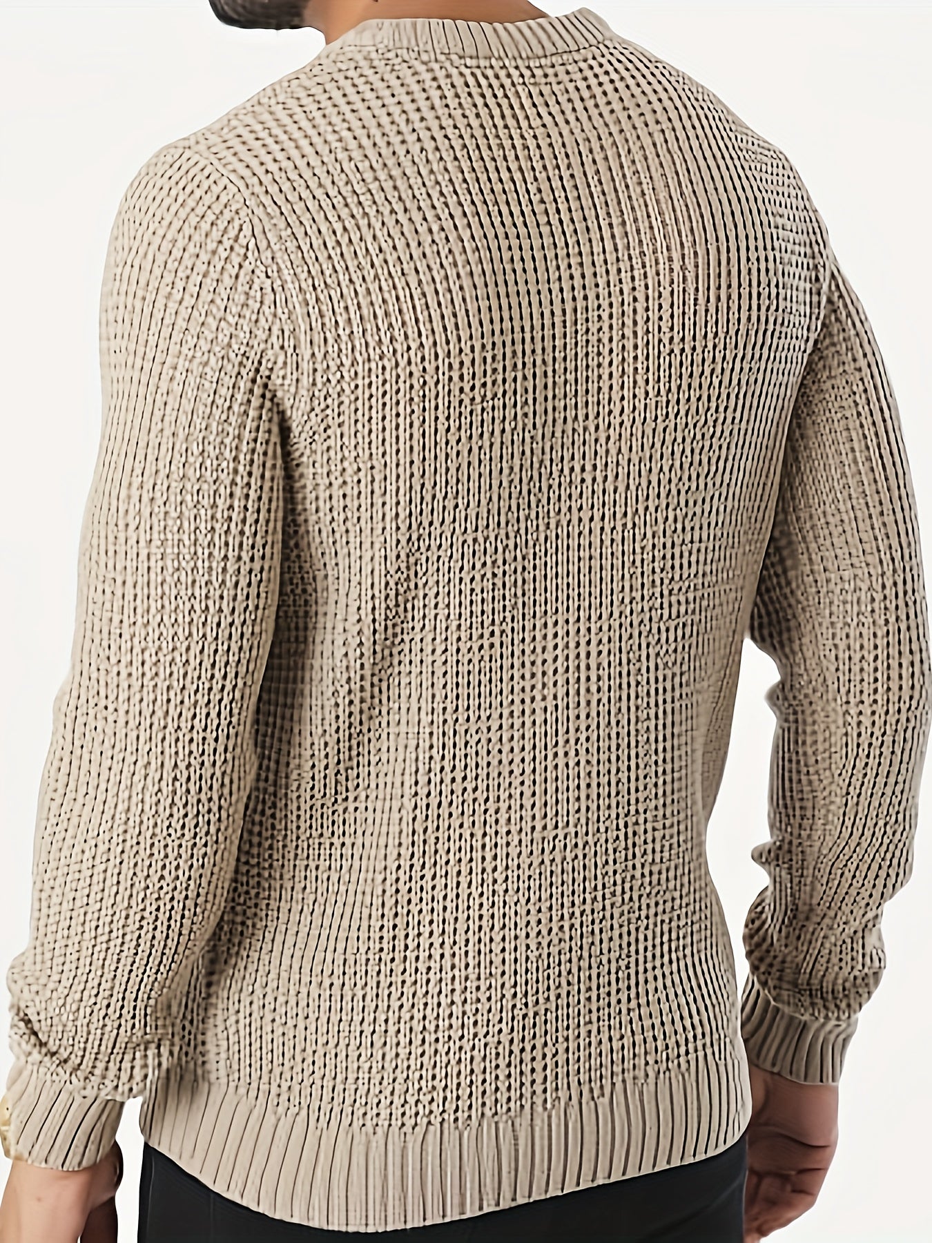 Men's Solid Knitted Pullover, Casual Long Sleeve Crew Neck Sweater For Fall Winter