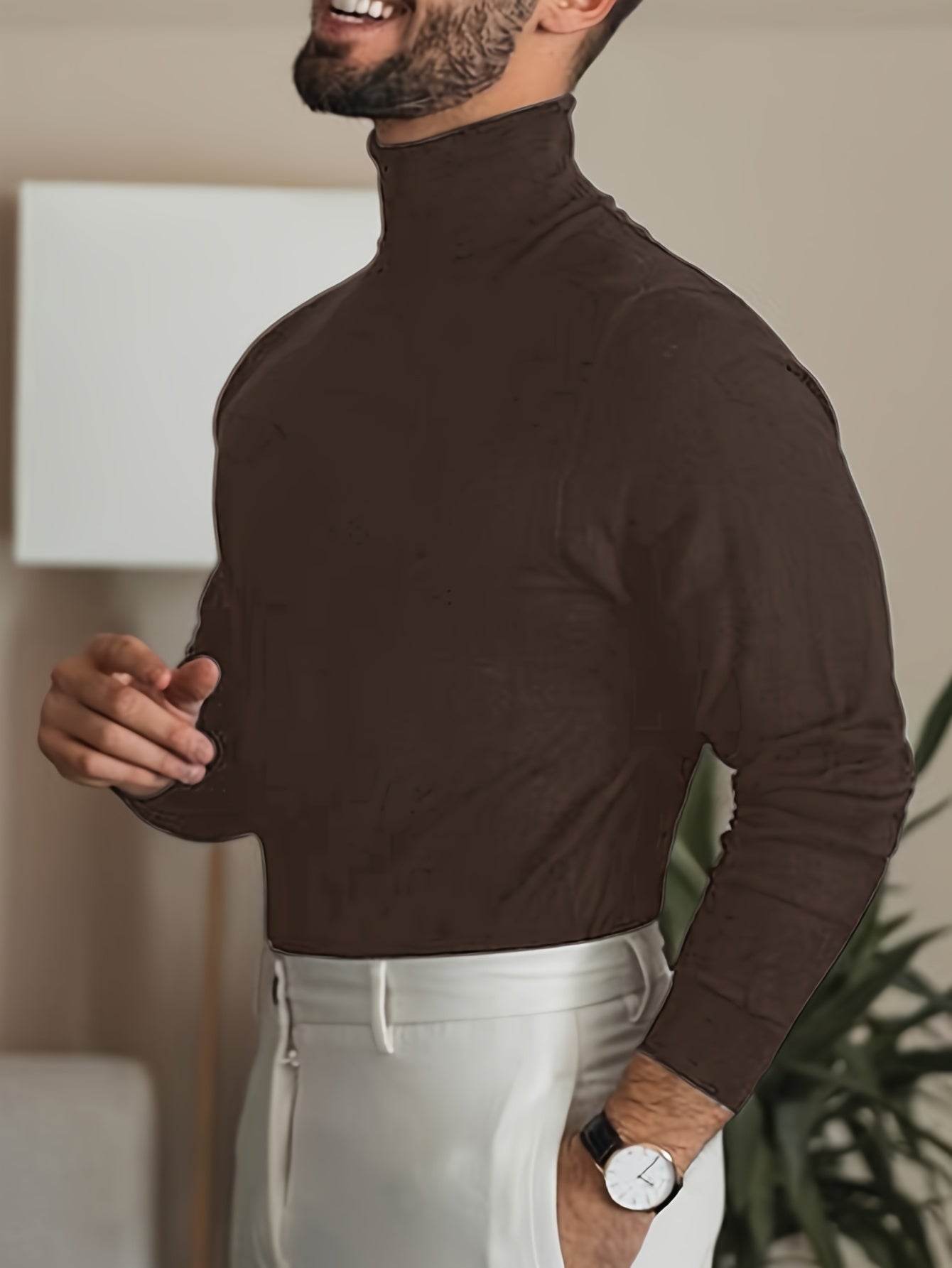 Men's Casual Turtleneck Sweater - Solid Color, Long Sleeve Knit Pullover for Fall/Winter