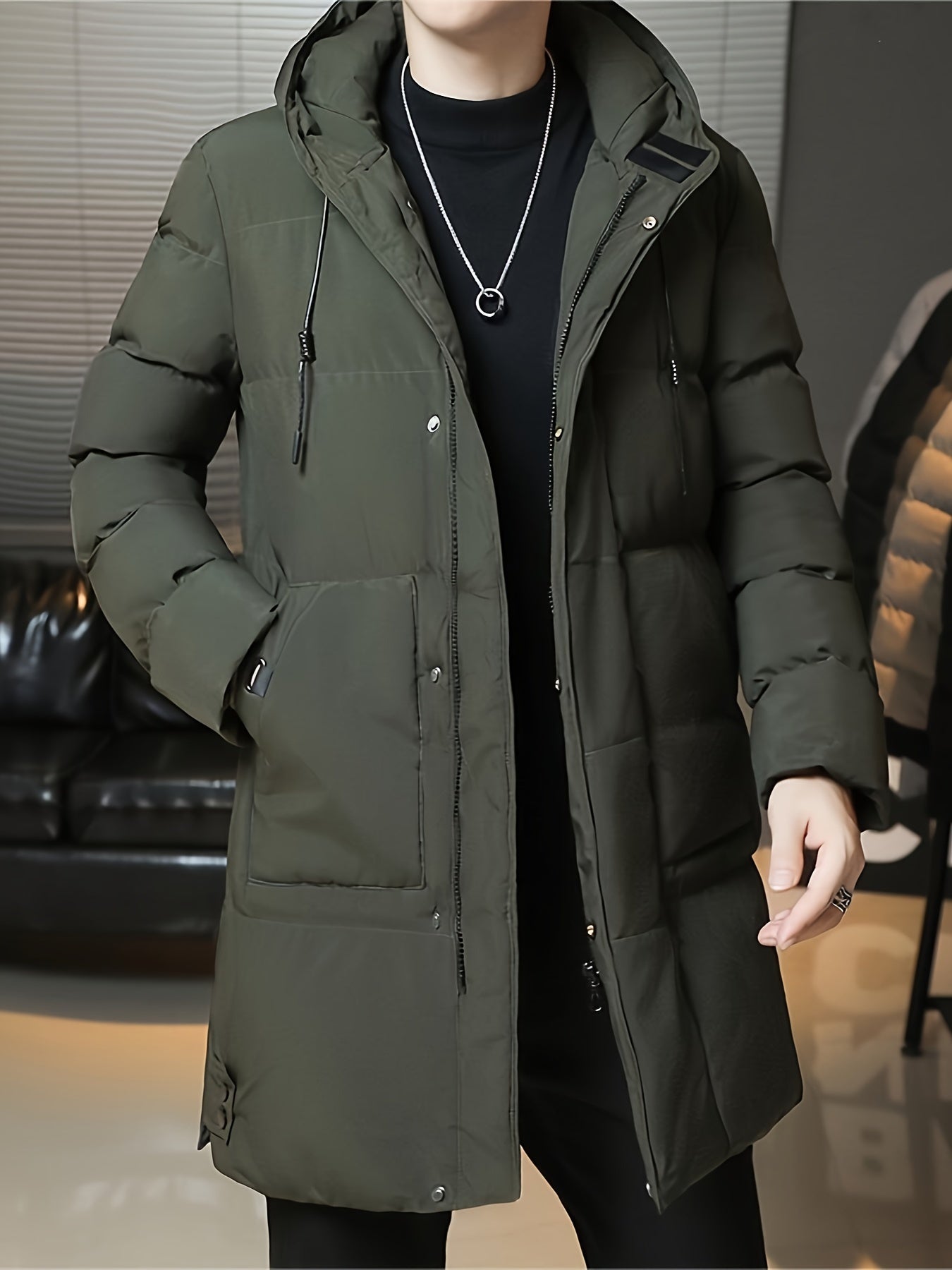 Men's Casual Hooded Long Winter Coat, Warm Thick Padded Coat For Fall Winter