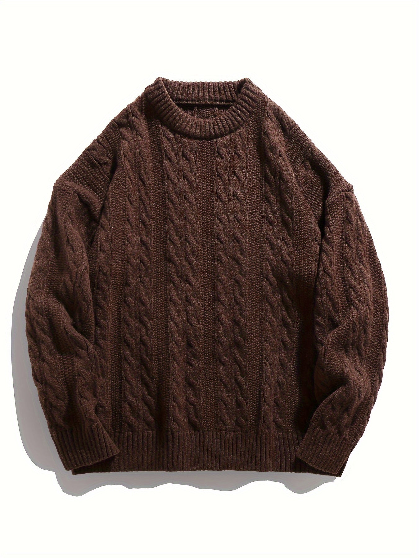 Cozy Men's Loose Fit Solid Color Cable Knit Sweater - Round Neck Pullover for Spring/Fall