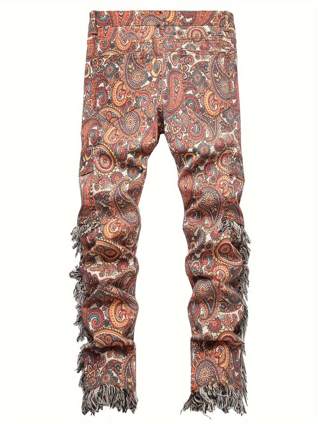 Men's Skinny Fit Stretch Denim Jeans With Floral Print, Four-Season Wear, Machine Washable