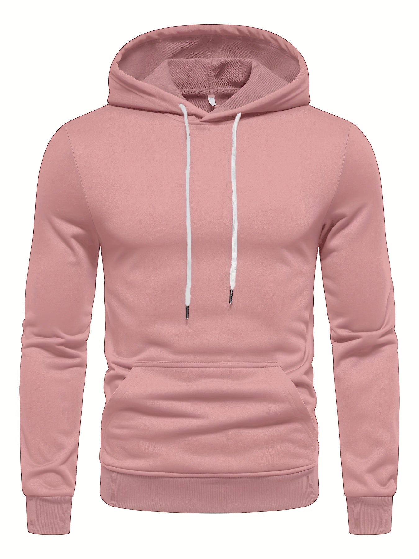 Mens Long Sleeve Solid Hooded Sweatshirt - Soft Slight Stretch Polyester Fabric, Kangaroo Pocket, Regular Fit, Hand Wash Only - Perfect for Outdoor Sports and Casual Fashion in Spring and Fall