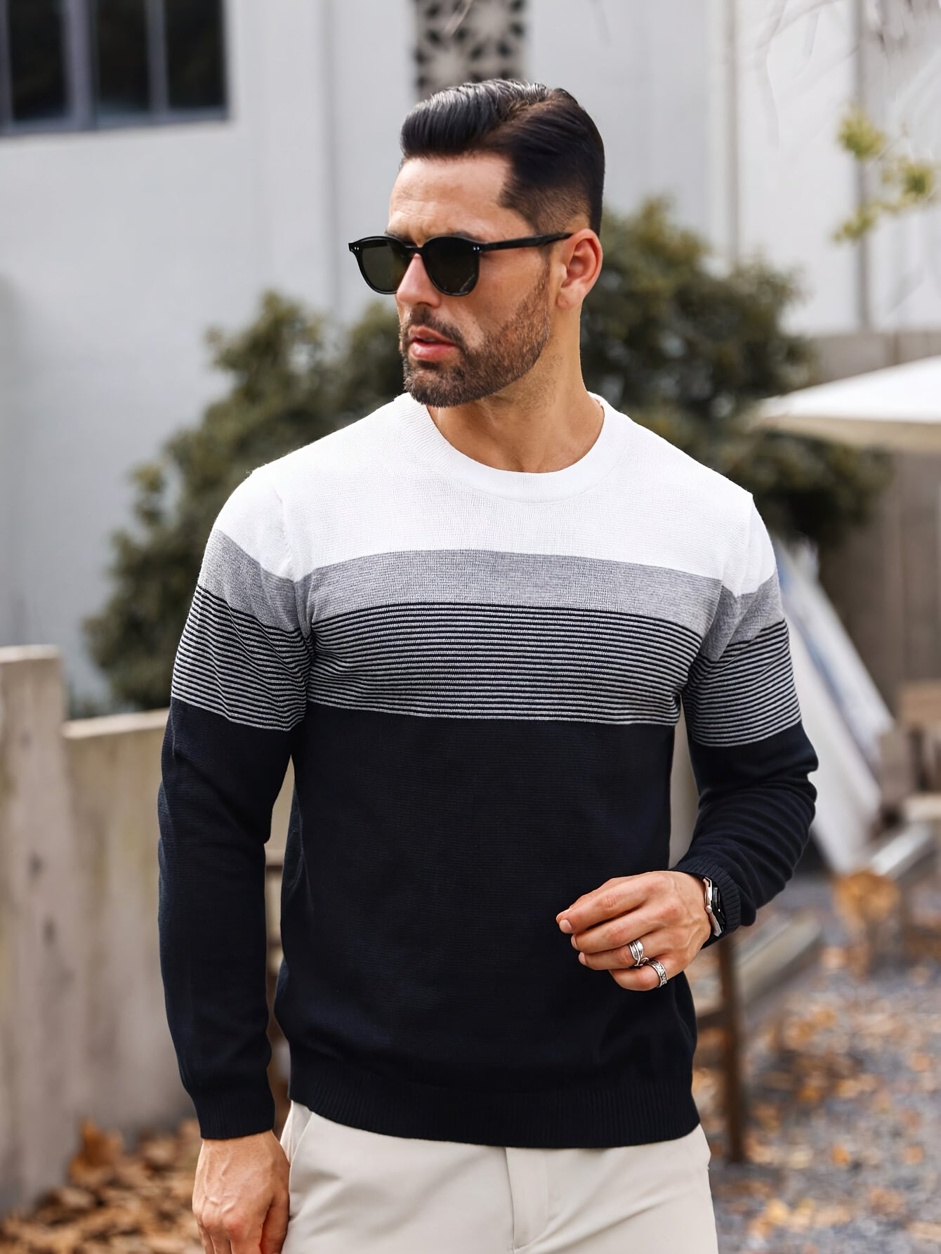 Men's Classic Color Block Stripe Knit Crew Neck Long Sleeve Sweater - Soft, Breathable, and Warm Outerwear for Daily Wear - Perfect for Casual Occasions and Outdoor Activities