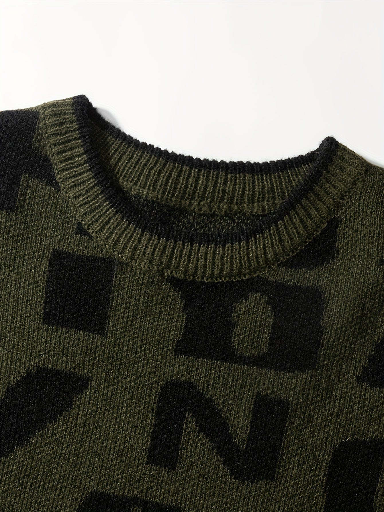 All Match Knitted Letter Print Sweater, Men's Casual Warm Slightly Stretch Crew Neck Pullover Sweater For Fall Winter