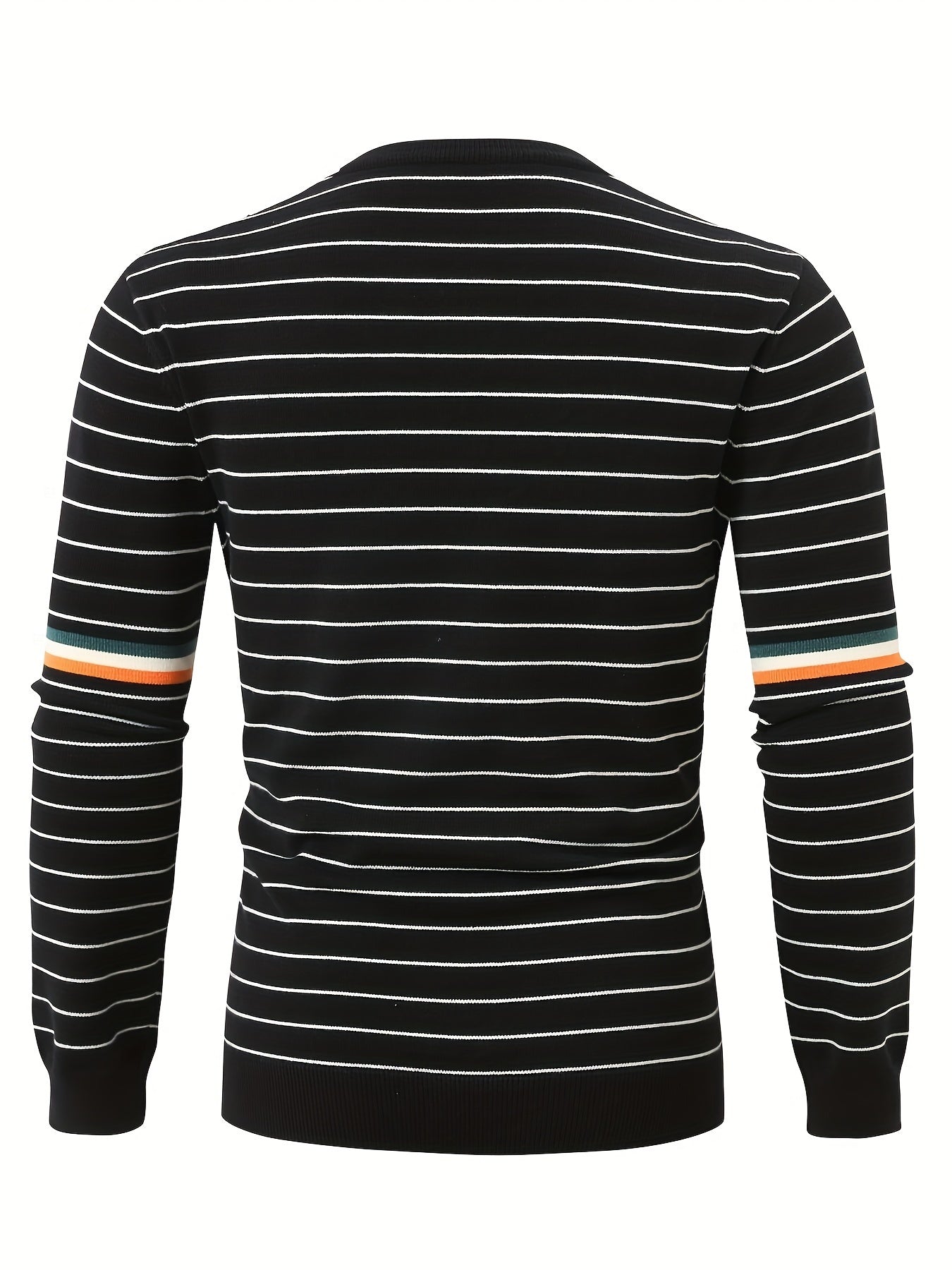 Mens Slim-Fit Striped Knit Crew Neck Sweater - Soft Medium Stretch Polyester Fabric, Casual Long Sleeve Design for Fall Winter - Machine Washable, Easy Care