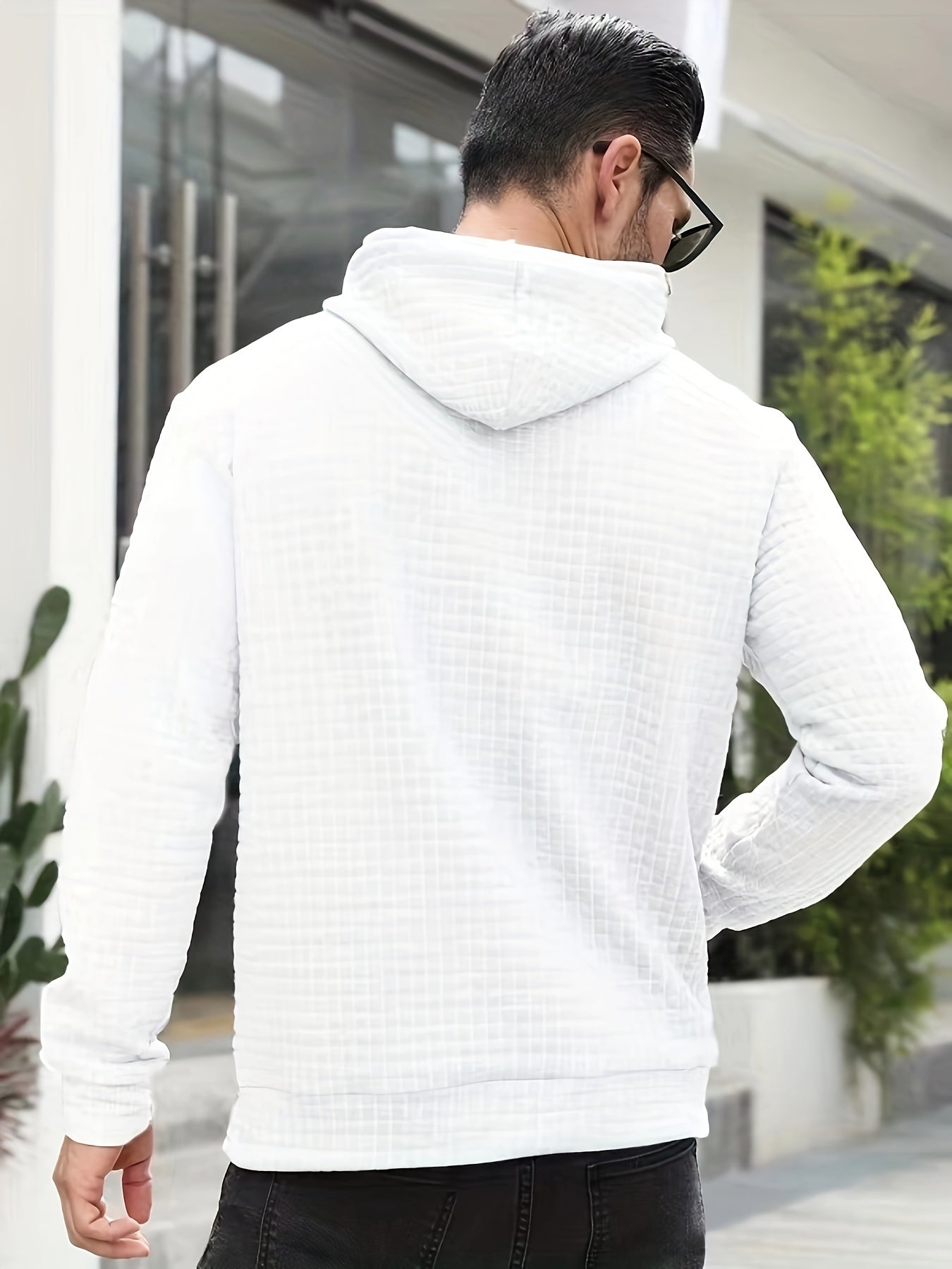 Men's Comfy Waffle Fabric Hoodie - Long Sleeve Drawstring Design, Casual Outdoor Sports Training Sweatshirt with Ultimate Comfort and Versatility