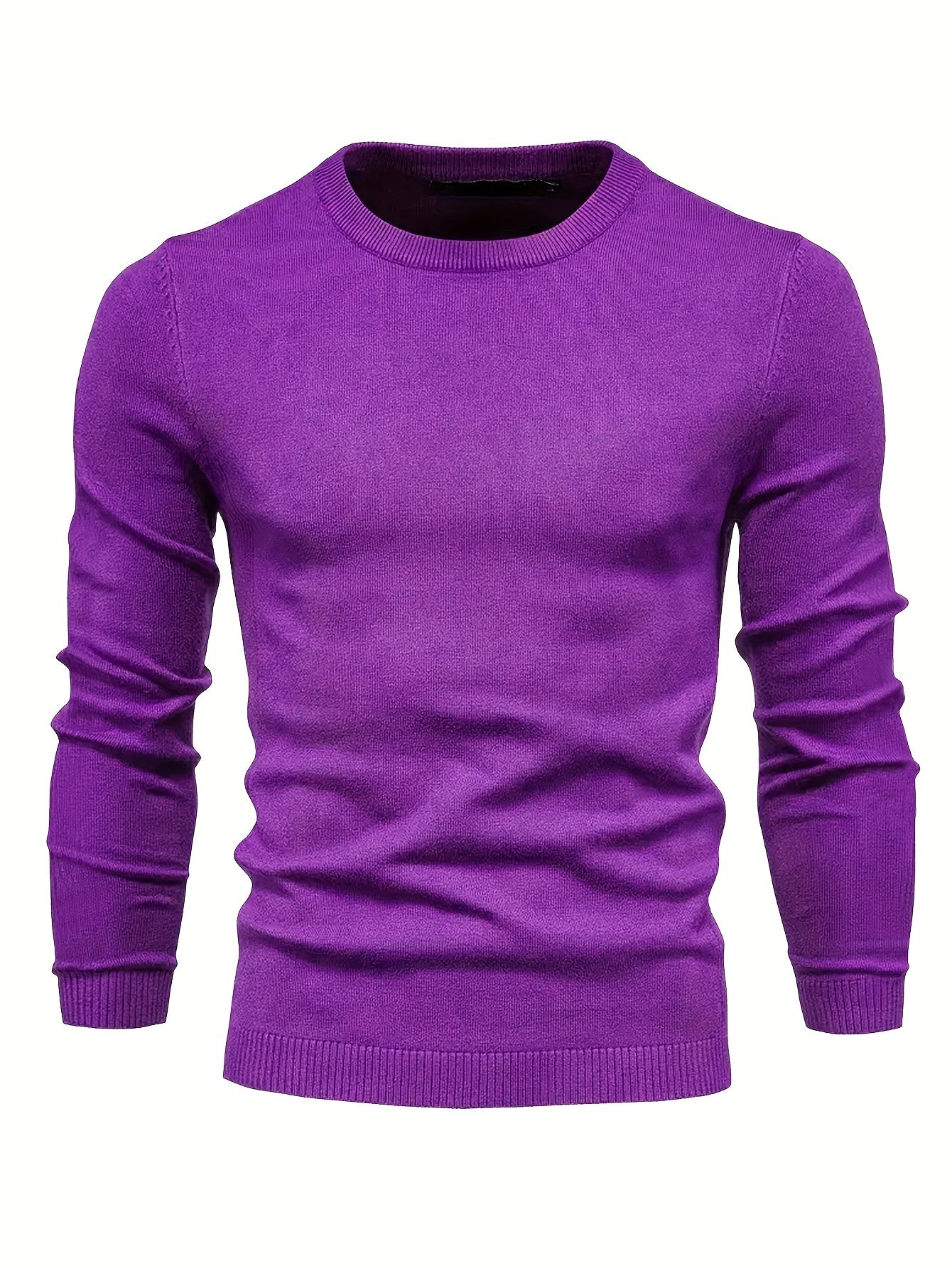 Men's Casual Solid Knitted Sweater - Warm And Stretchy Crew Neck Pullover For Fall And Winter