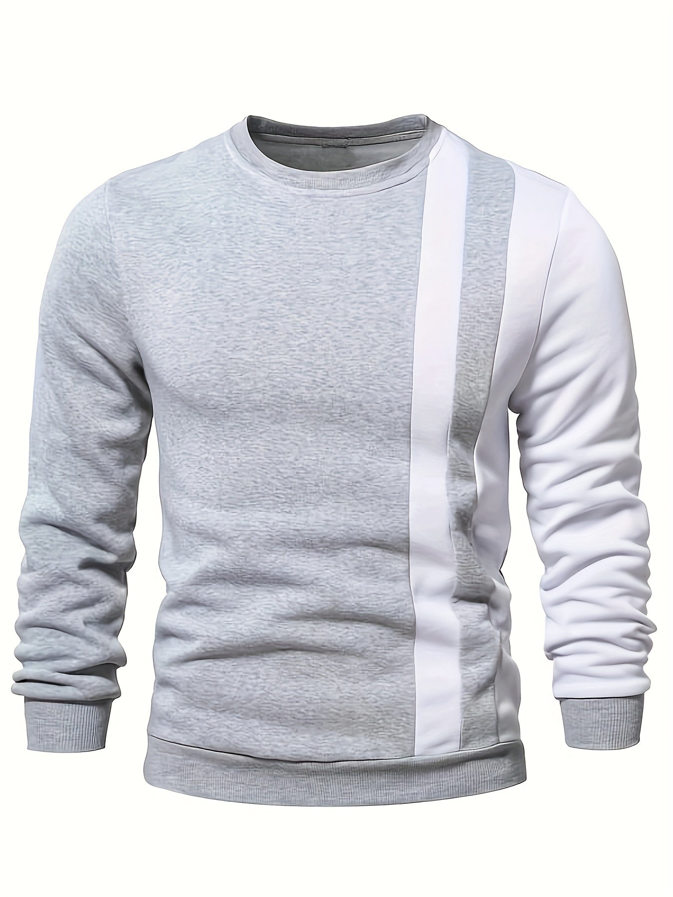 Mens Crew Neck Solid Color Sweatshirt - Soft Slight Stretch Polyester Fabric, Regular Fit, Machine Washable, Casual Trendy Design for Fall Winter