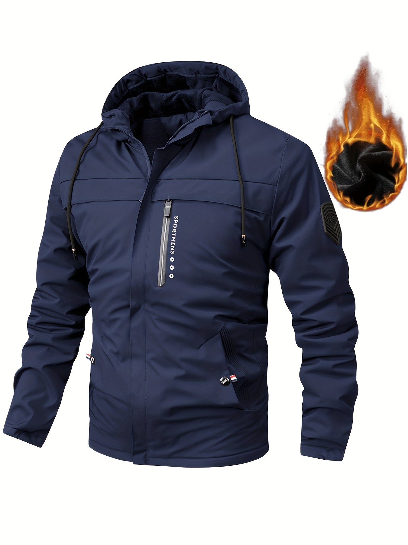 Warm Fleece Hooded Jacket, Men's Casual Winter Jacket Coat For Outdoor Activities