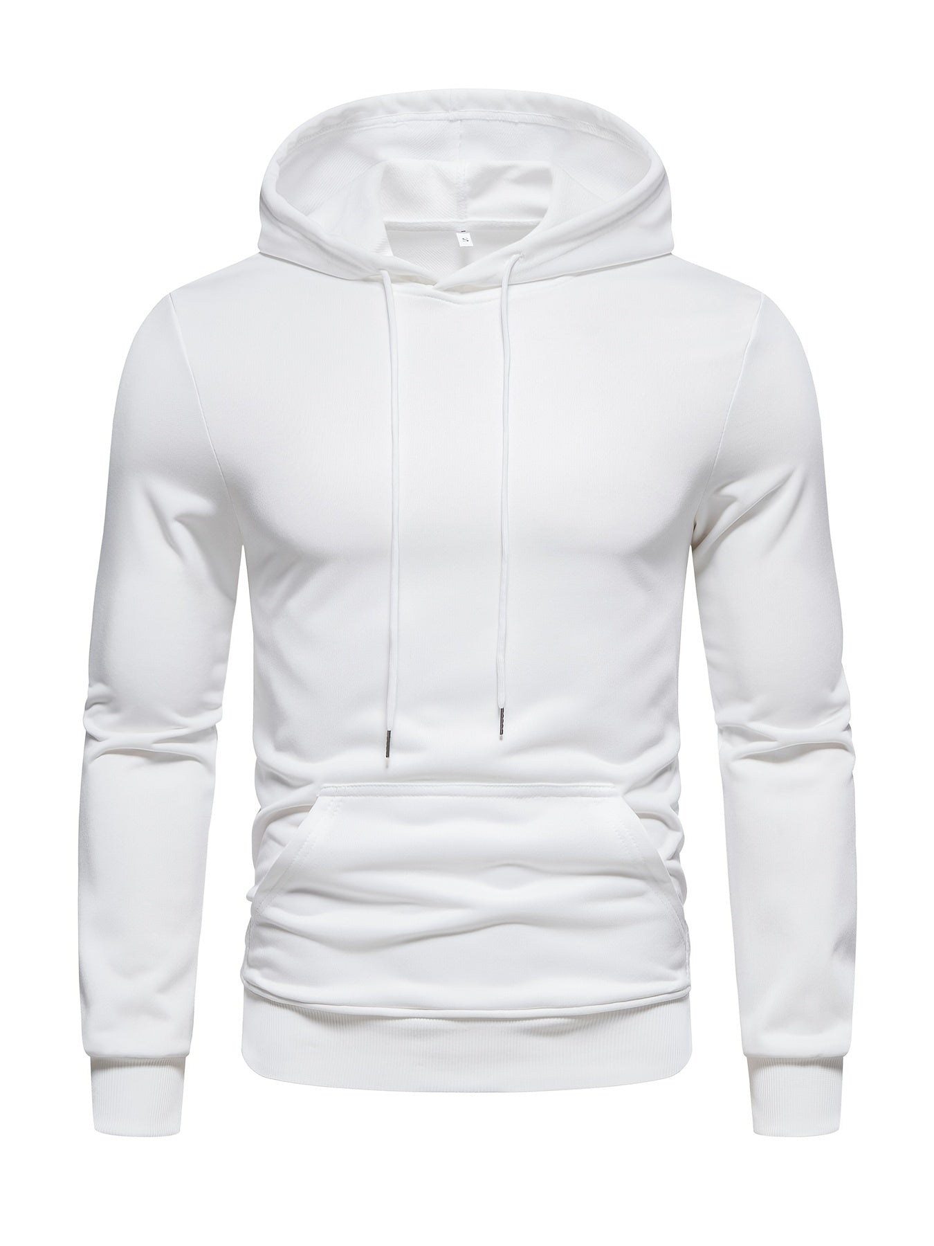 Mens Long Sleeve Solid Hooded Sweatshirt - Soft Slight Stretch Polyester Fabric, Kangaroo Pocket, Regular Fit, Hand Wash Only - Perfect for Outdoor Sports and Casual Fashion in Spring and Fall