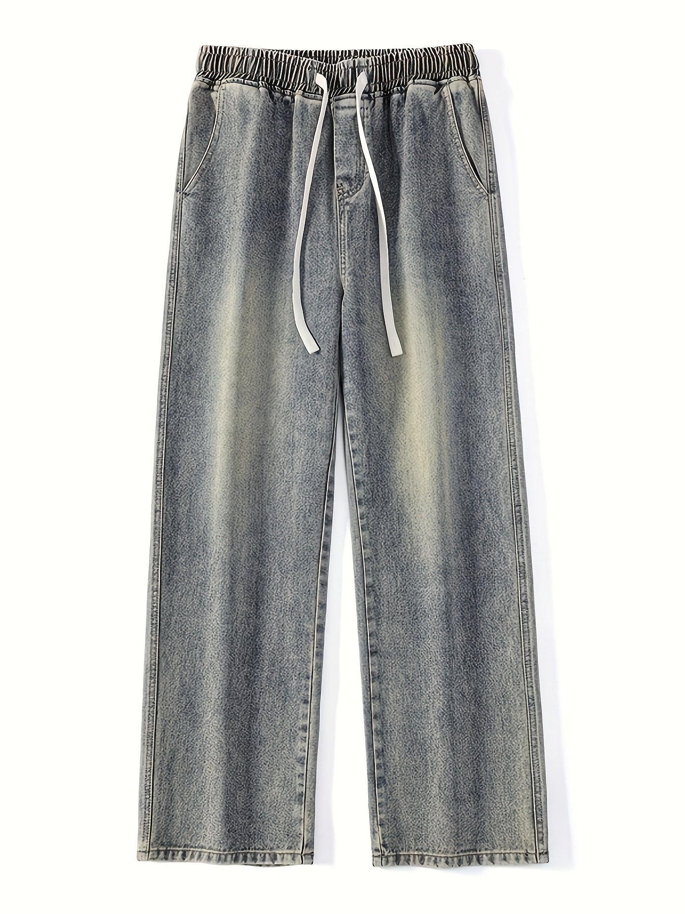 Trendy Teen's High-Waisted Denim - Breathable, Loose-Fit Streetwear Pants with Ombre Design, Elastic & Drawstring Waist