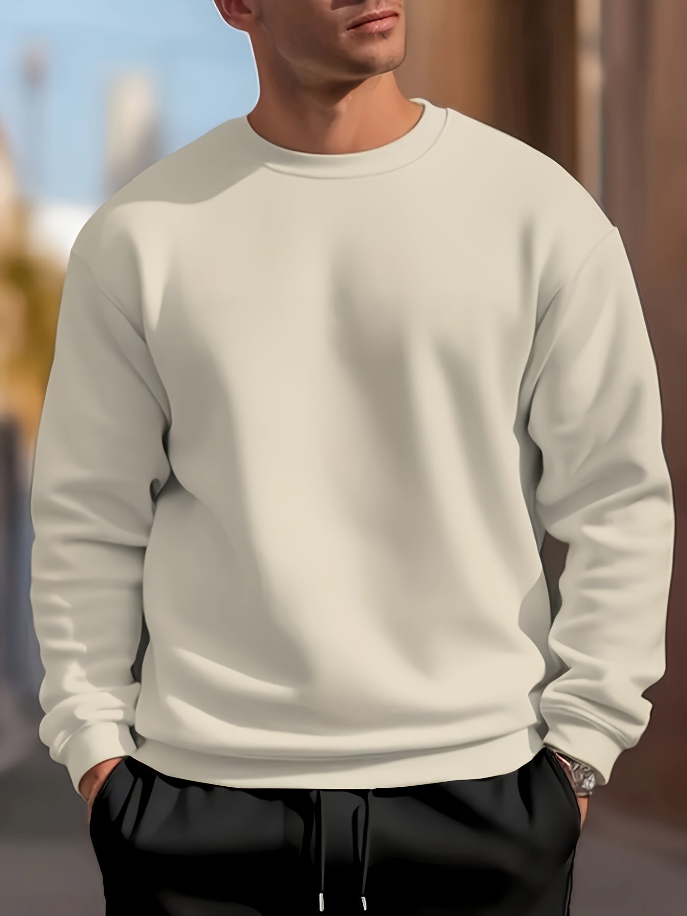 Men's Long Sleeve Crew Neck Sweatshirt, Pullover Sweatshirt, Casual Comfy Versatile Top For Spring & Autumn, Outdoor Sports