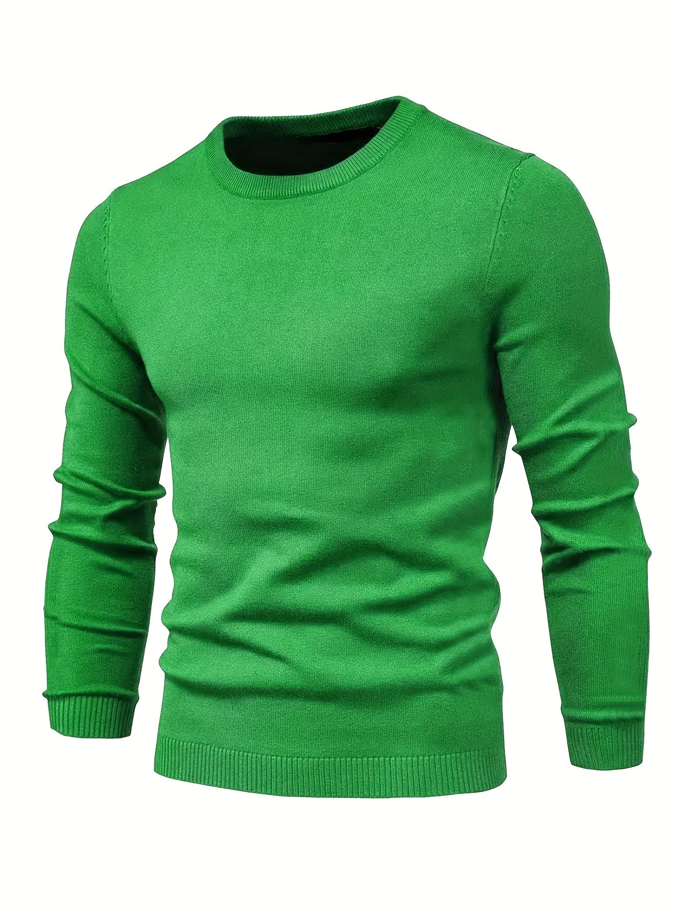 Men's Casual Solid Knitted Sweater - Warm And Stretchy Crew Neck Pullover For Fall And Winter