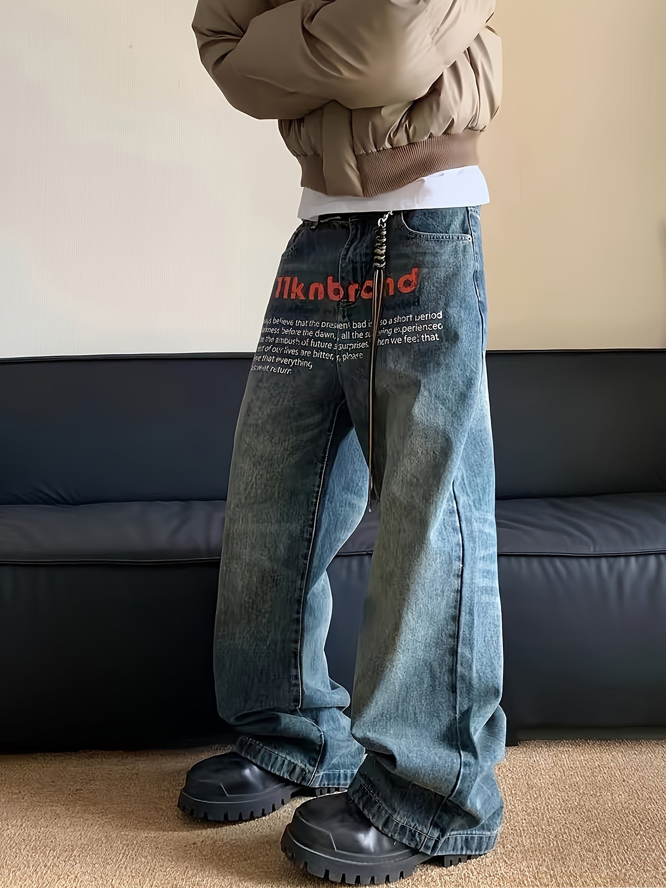 Men's Hip Hop Loose Fit Wide Leg Jeans, Men's Stylish Comfy Denim Pants, Street Style Fashion