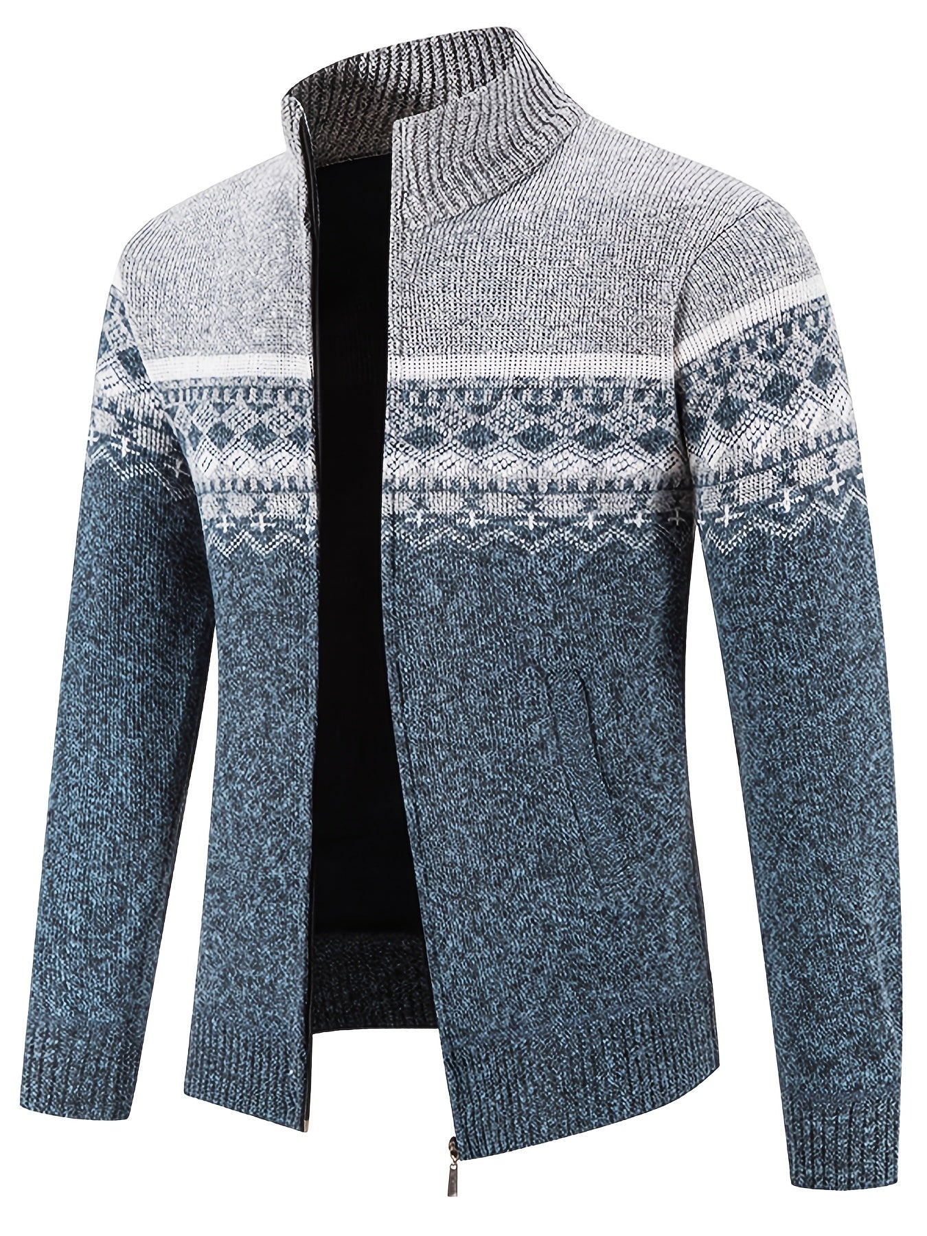 Men's Stand Collar, Knitting Thickened Warm Snowflake Cardigan