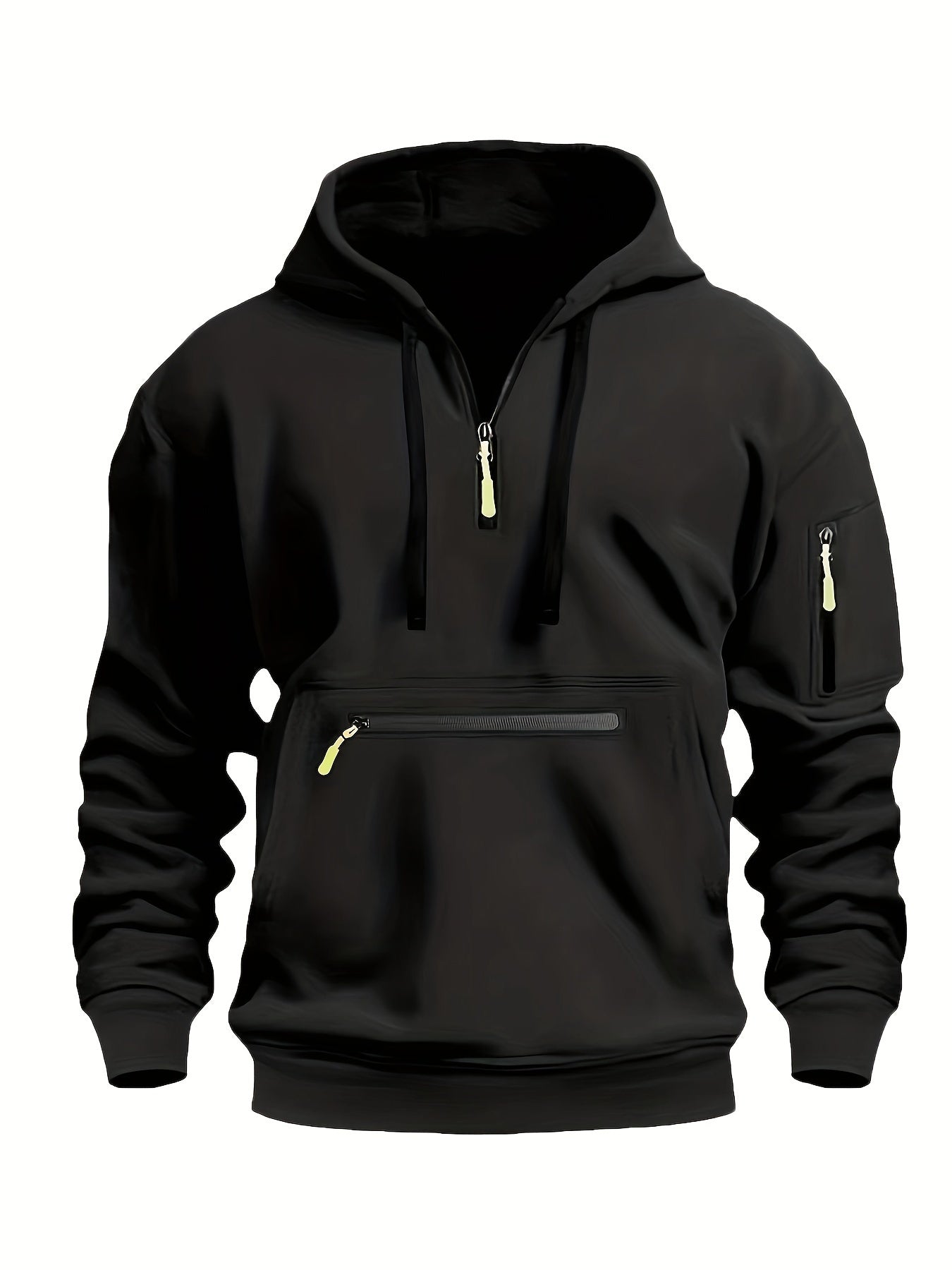 Winter Fall Essential Hoodie - Fashion Hoodies for Men with Solid Half Zip, Long Sleeve, Zippered Pocket, Casual Style