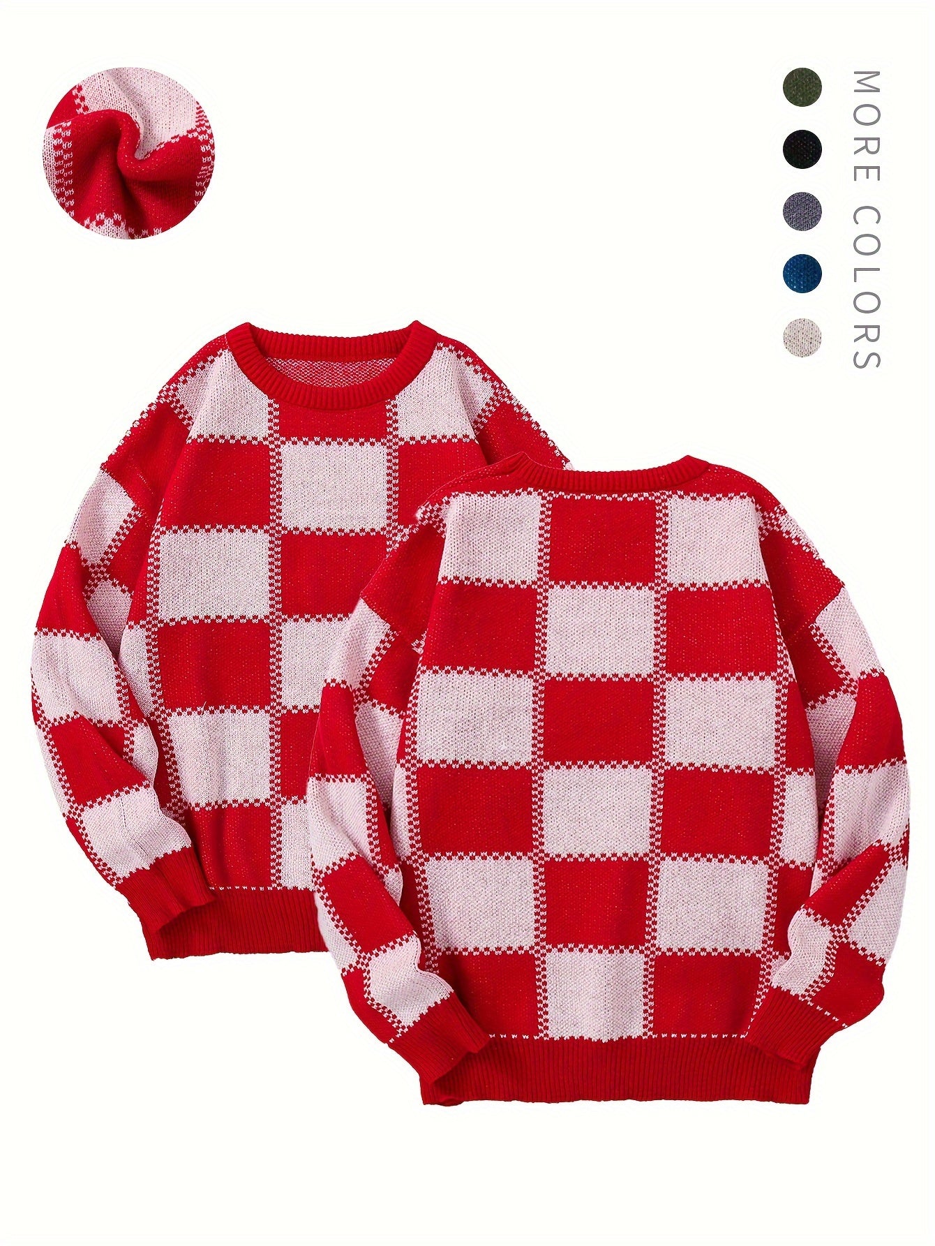 Men's Checkerboard Knitted Sweater - Warm And Stretchy Casual Pullover For Fall And Winter