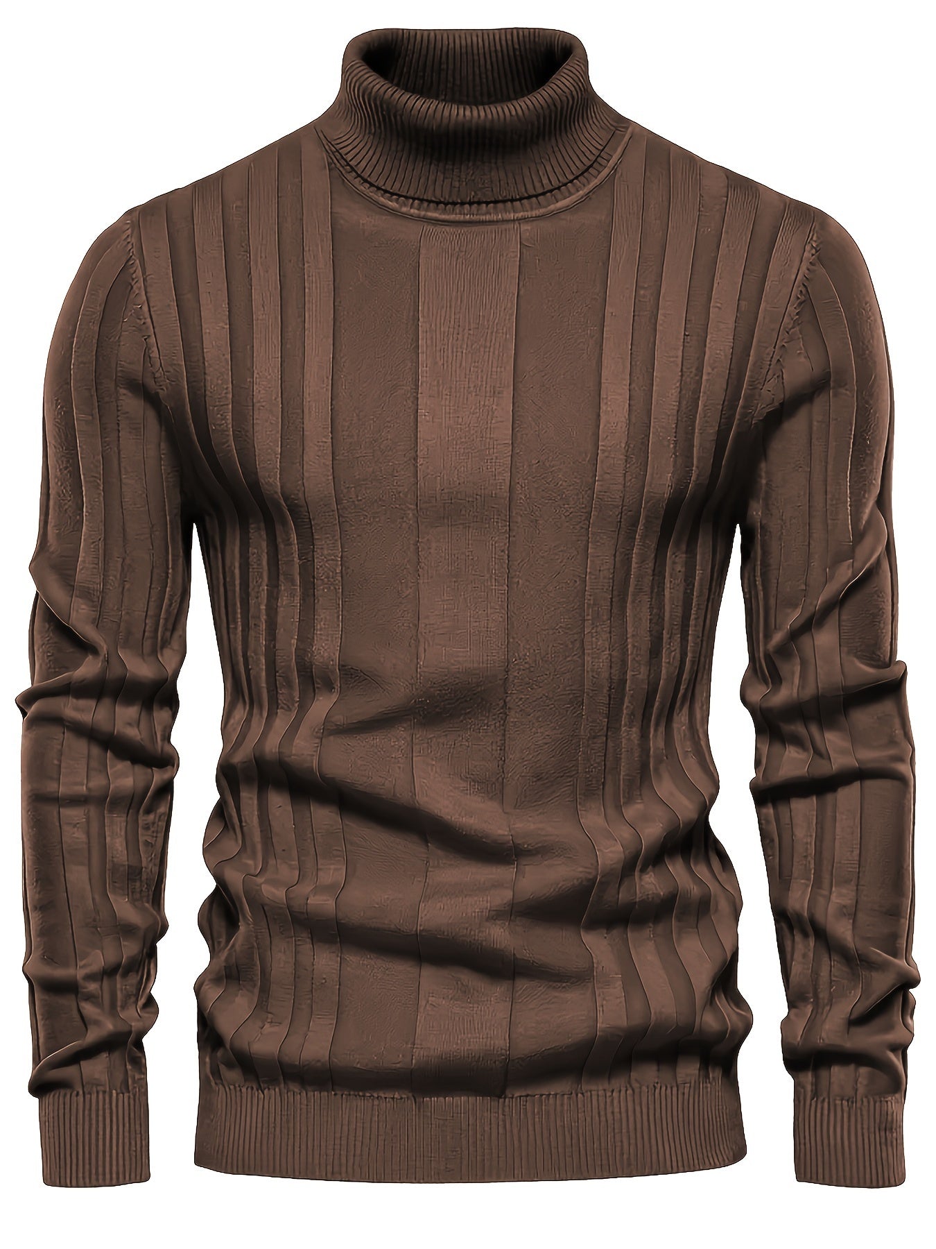 Turtleneck Knitted Sweater, Men's Casual Warm Solid High Stretch Pullover Sweater For Fall Winter