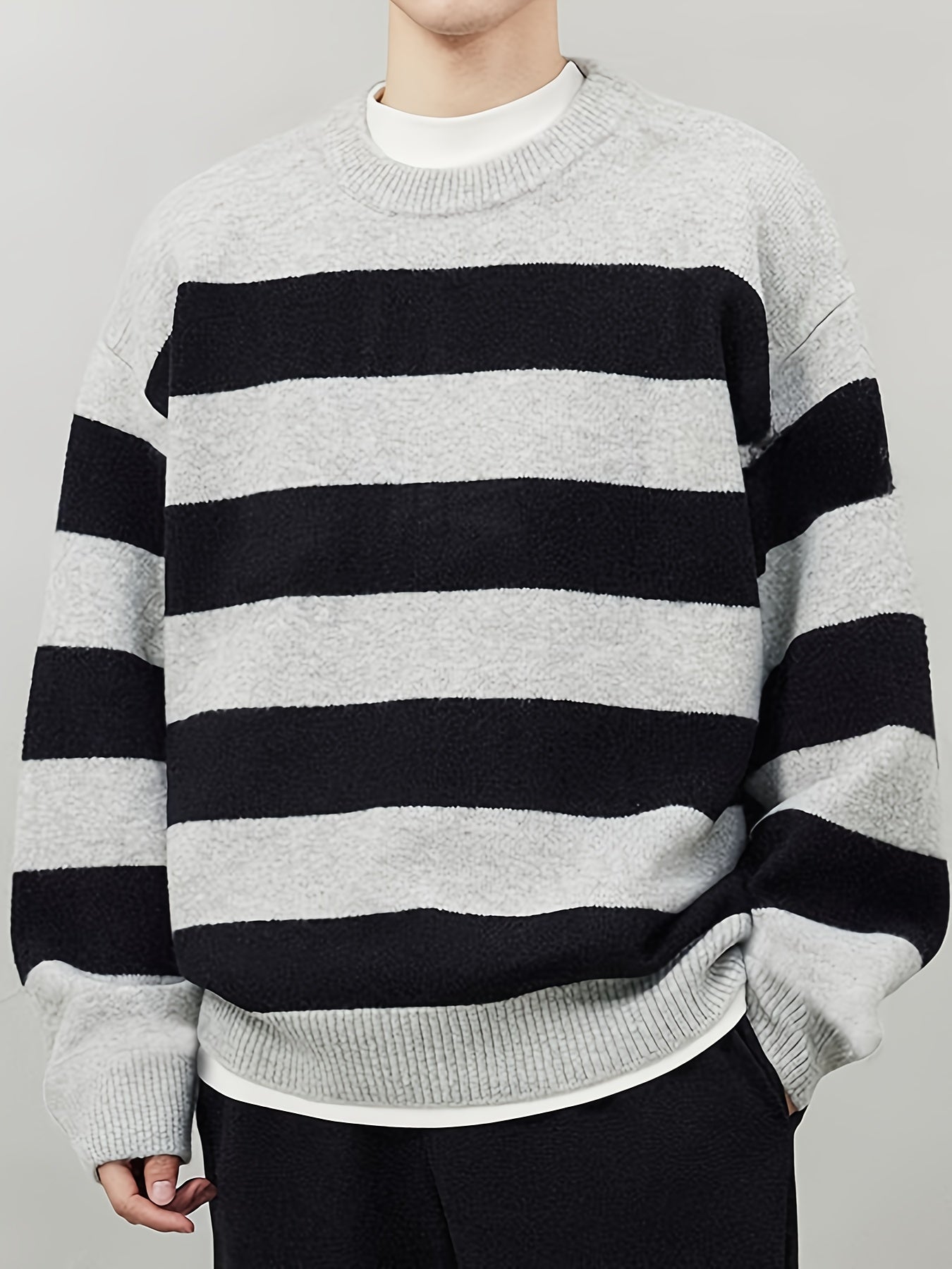 Cozy Color Block Striped Knitted Pullover Sweater - Soft, Casual, Long Sleeve, Crew Neck, Fall Winter Essential - Perfect for Everyday Wear