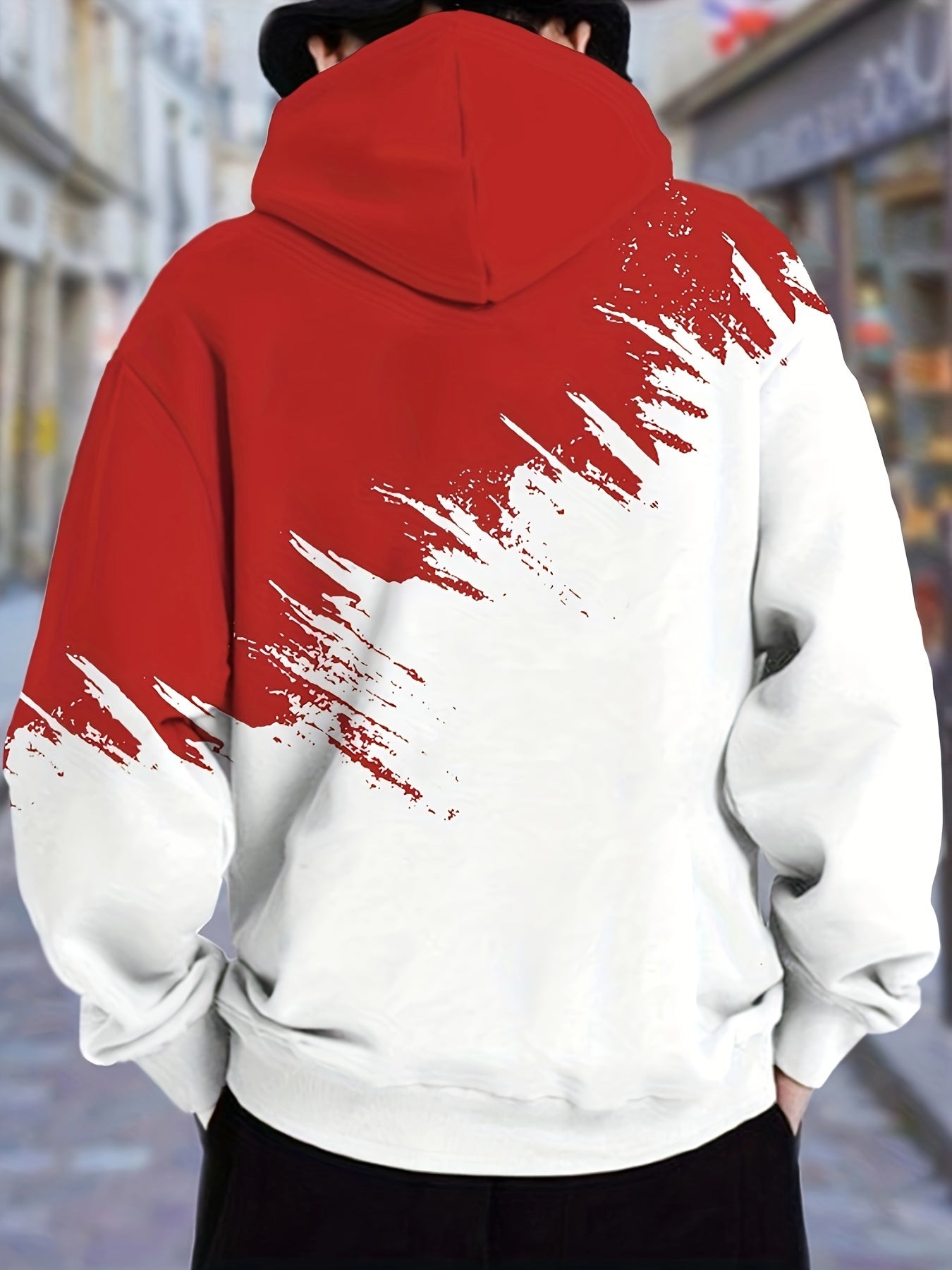 Long Sleeve Men's Casual Graphic Print Hoodie with Color Block Letters, Kangaroo Pocket, Hooded Sweatshirt for Outdoor