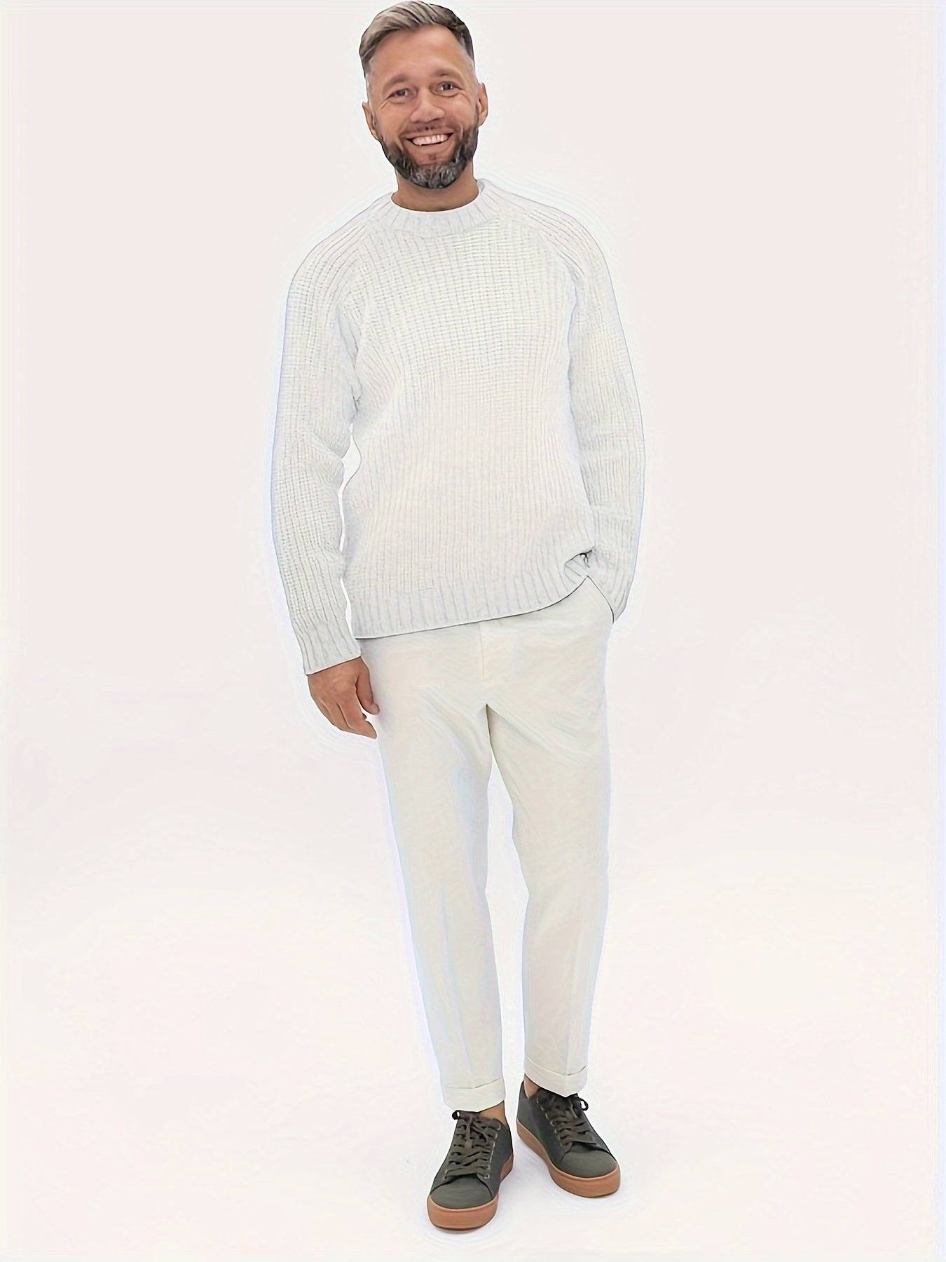 Men's Winter And Fall Solid Sweater, Warm Knit Sweater, As Gifts