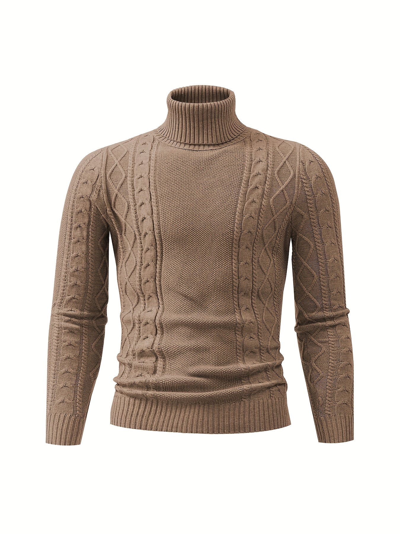 Men's Plain Turtleneck Sweater, Trendy High Stretch Fashion Comfy Thermal Tops