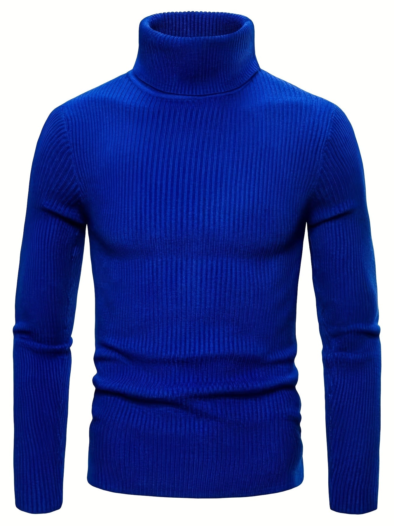 Turtle Neck Knitted Slim Fit Sweater, Men's Casual Warm Solid High Stretch Pullover Sweater For Fall Winter