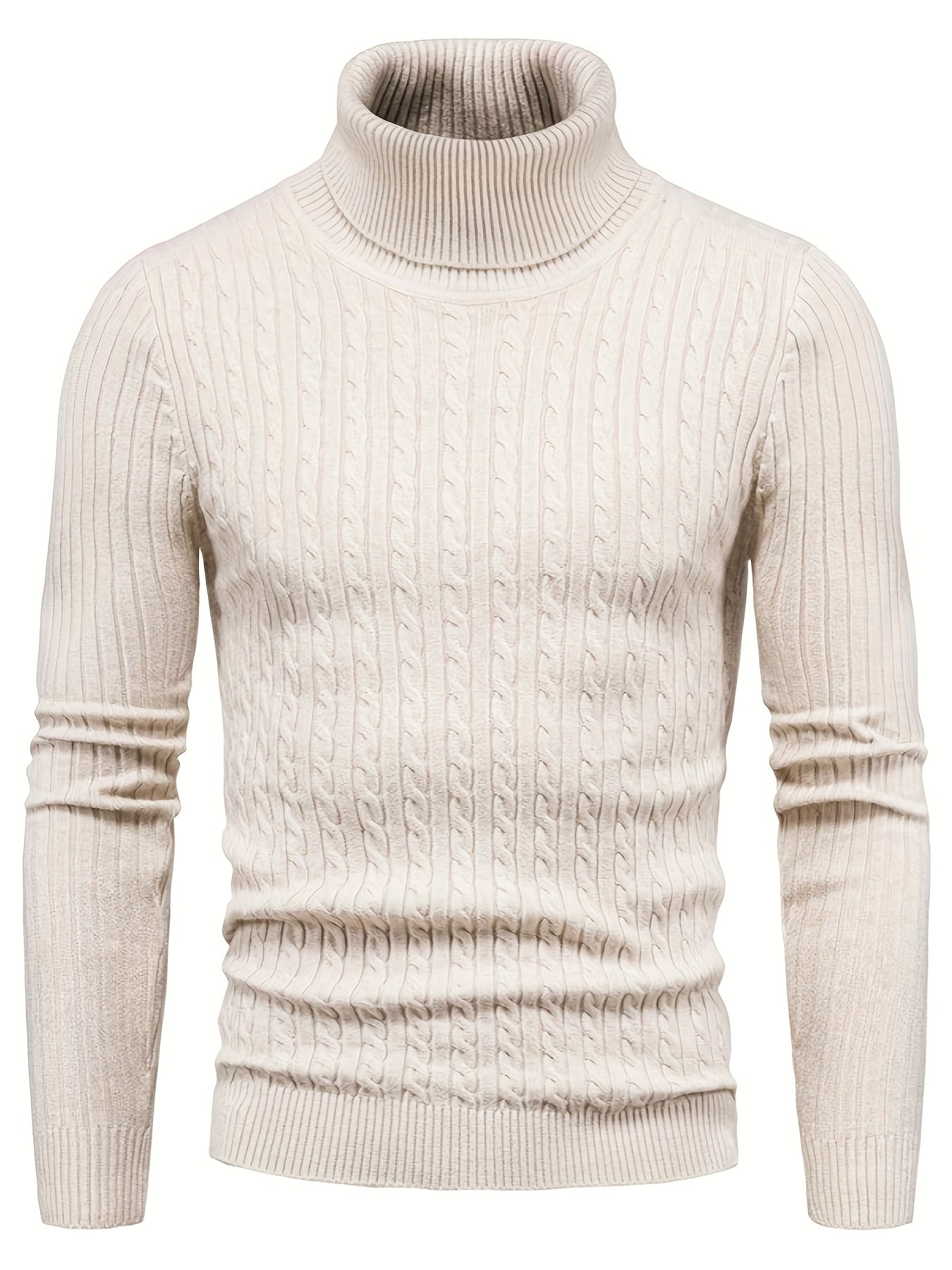 All Match Knitted Solid Sweater, Men's Casual Warm High Stretch Turtleneck Pullover Sweater For Men Fall Winter, Old Money Style