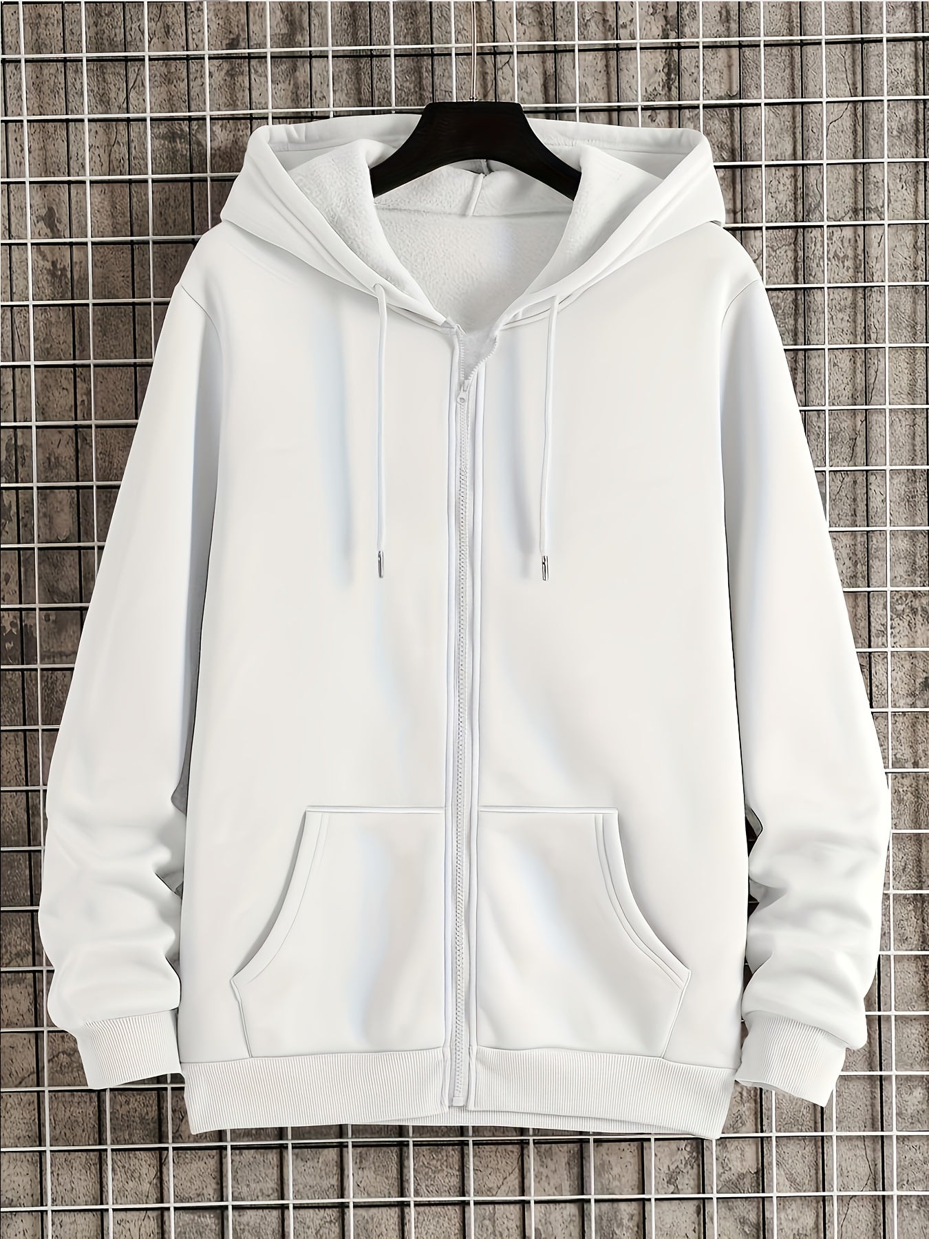 Men's Solid Pullover Top with Pockets, Zip Up Hooded Sweatshirt for Spring Autumn