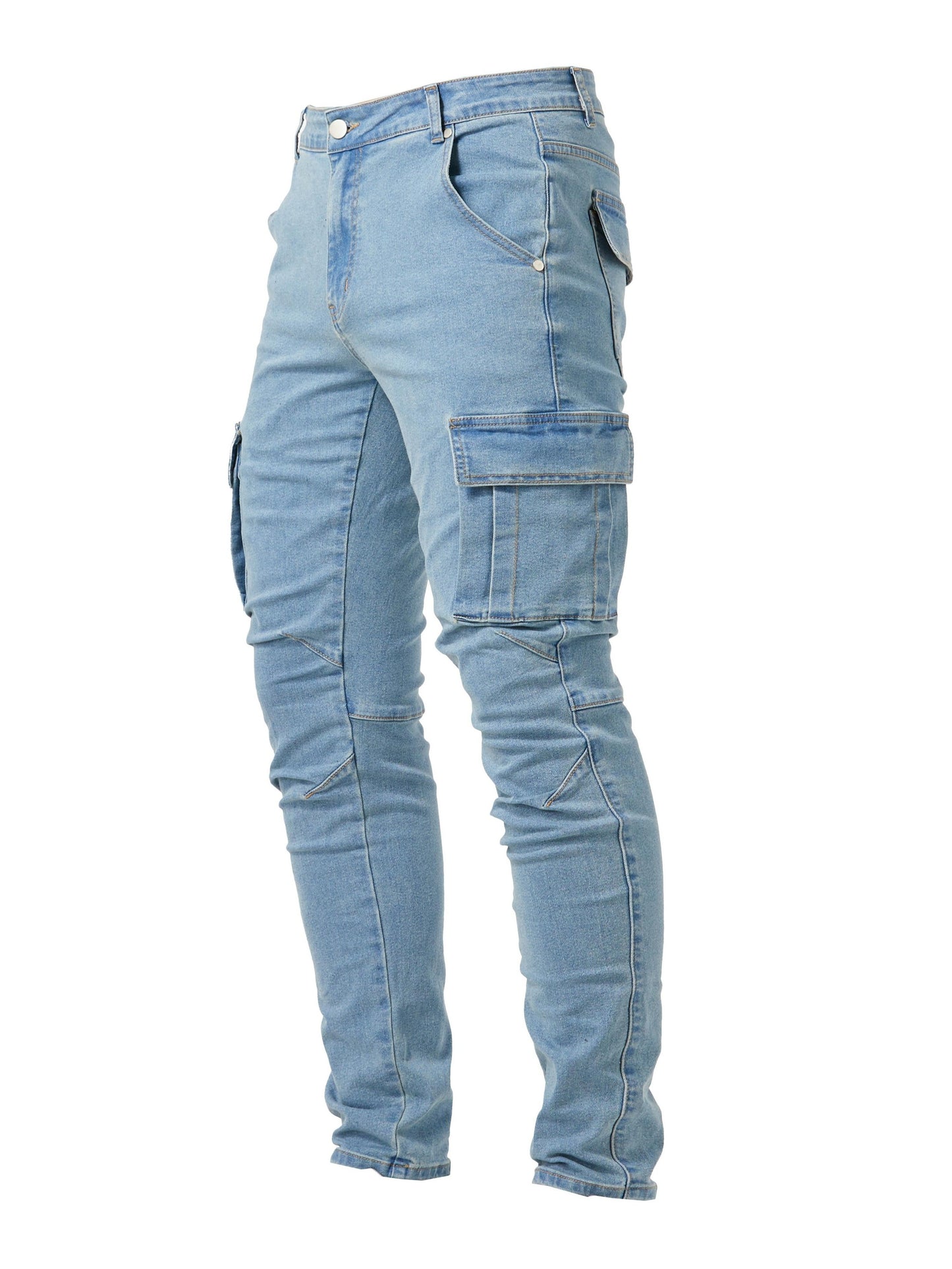 High Stretch Slim Fit Cargo Jeans - Soft, Breathable, Comfortable Denim Pants with Multi Pockets for Teen Men - Perfect for Casual Street Style, All-Season Wear