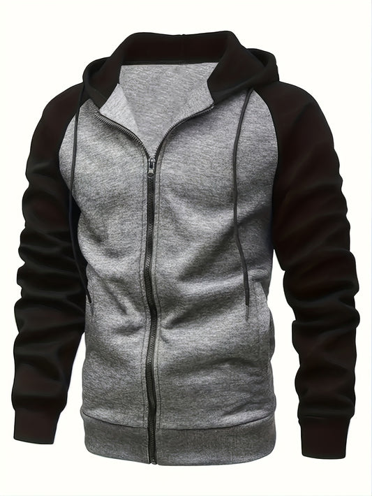 Men's Comfort Stretch Hoodie | Easy-Care Zippered Polyester Jacket - Regular Fit, Long Sleeve for Stylish Winter Warmth