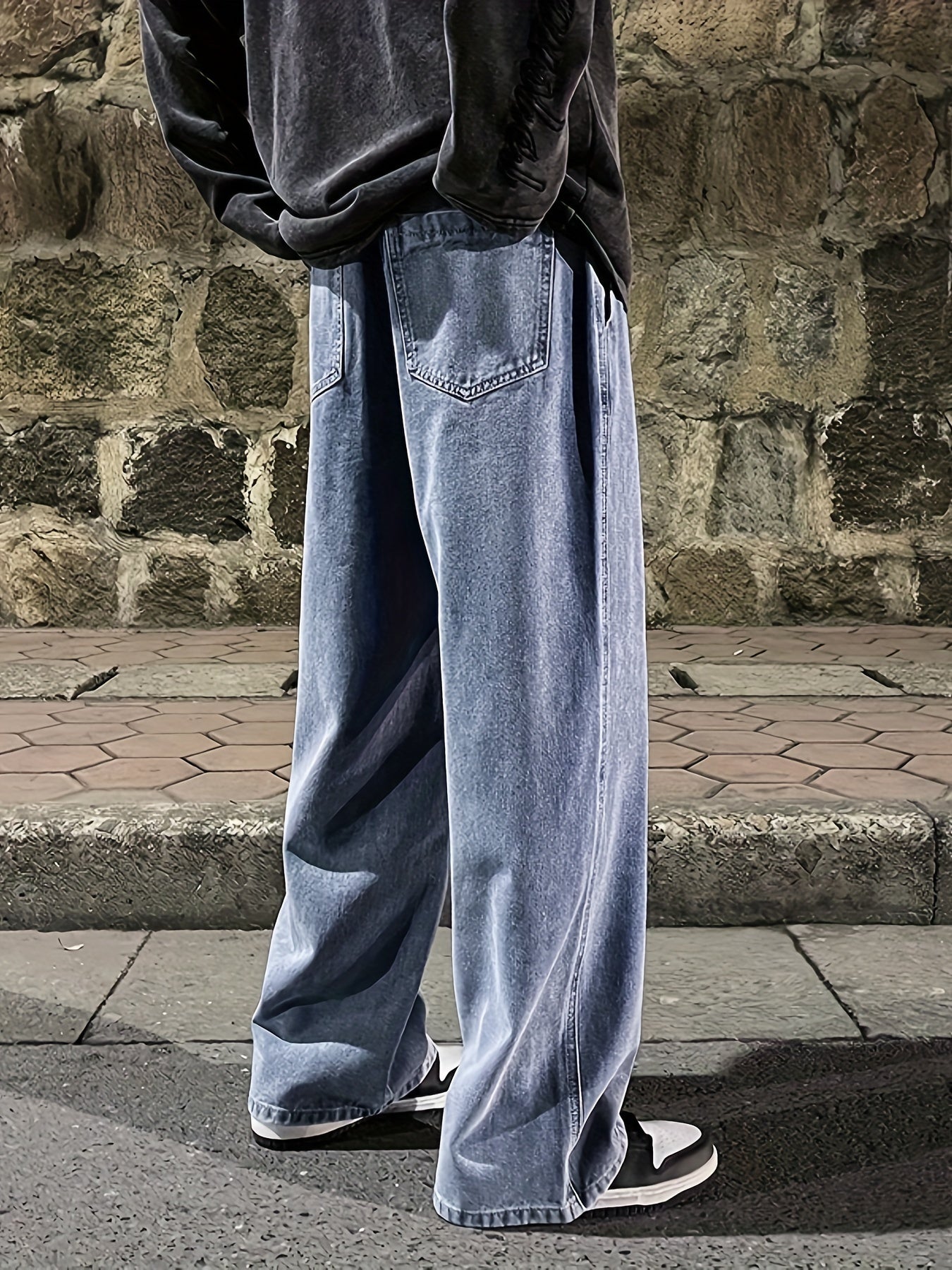 Relaxed Fit Solid Denim Trousers for Men - Soft, Breathable, and Comfortable with Multiple Pockets, Adjustable Drawstring Waist, and Causal Style for Outdoor Activities, Daily Wear, and Travel