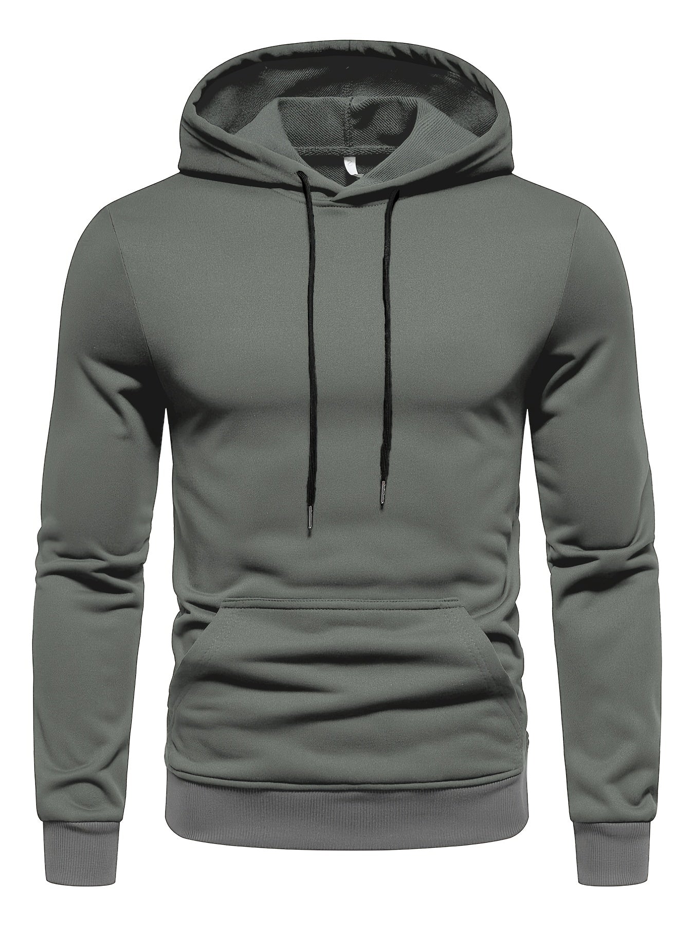 Mens Long Sleeve Solid Hooded Sweatshirt - Soft Slight Stretch Polyester Fabric, Kangaroo Pocket, Regular Fit, Hand Wash Only - Perfect for Outdoor Sports and Casual Fashion in Spring and Fall