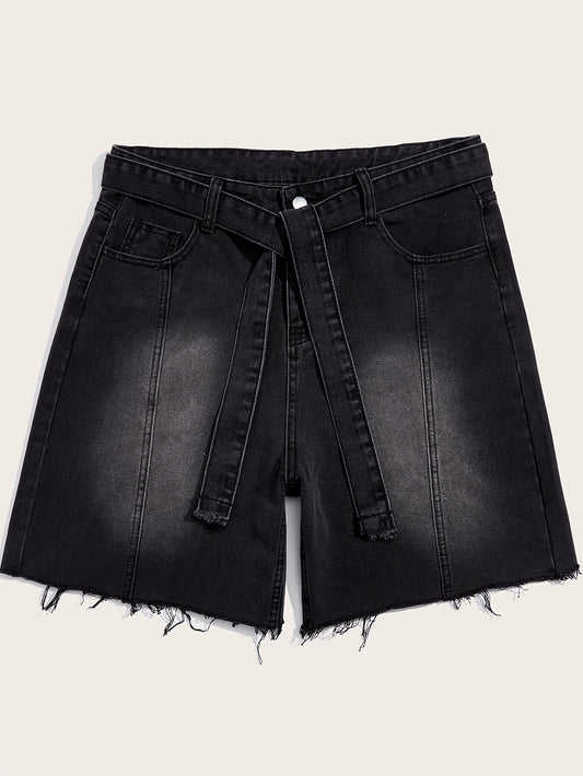 Men's Casual Street Style Denim Shorts With Drawstring, Lightweight Comfy Shorts With Pockets