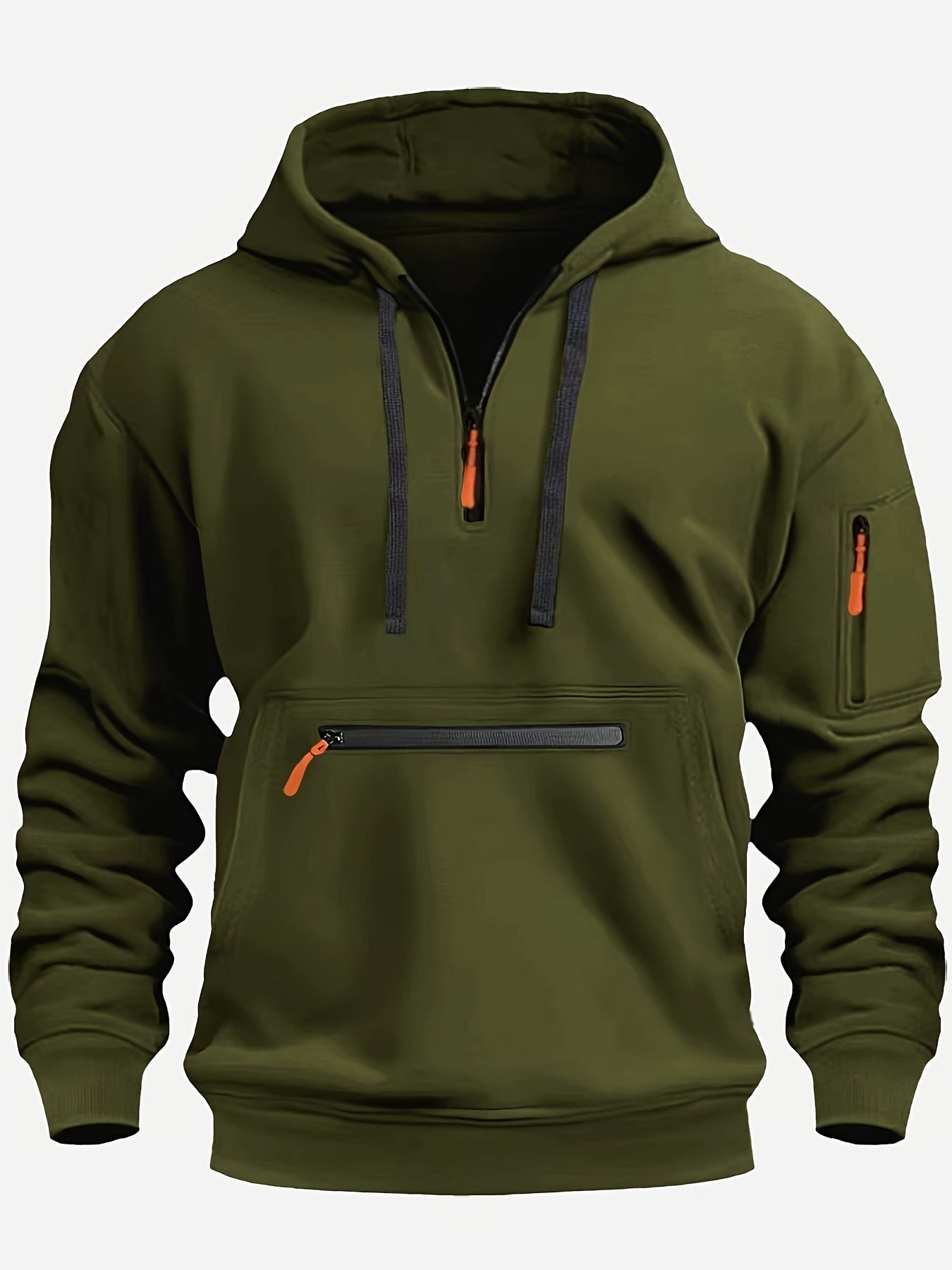 Winter Fall Essential Hoodie - Fashion Hoodies for Men with Solid Half Zip, Long Sleeve, Zippered Pocket, Casual Style