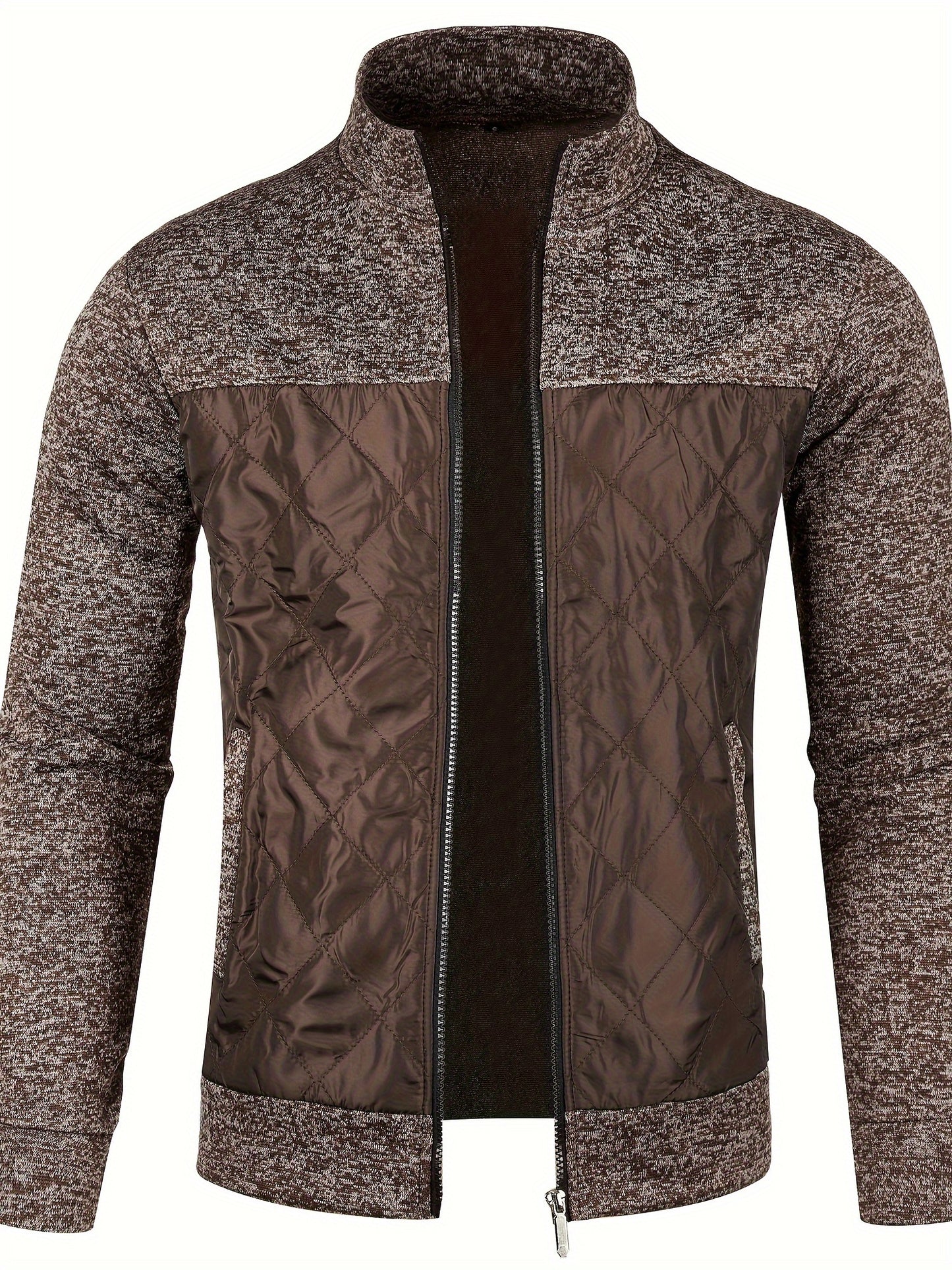 Men's Knitted Cardigan Jacket, Autumn Winter Casual Stand Collar Full Zip Coat, Long Sleeve Regular Fit Jacket