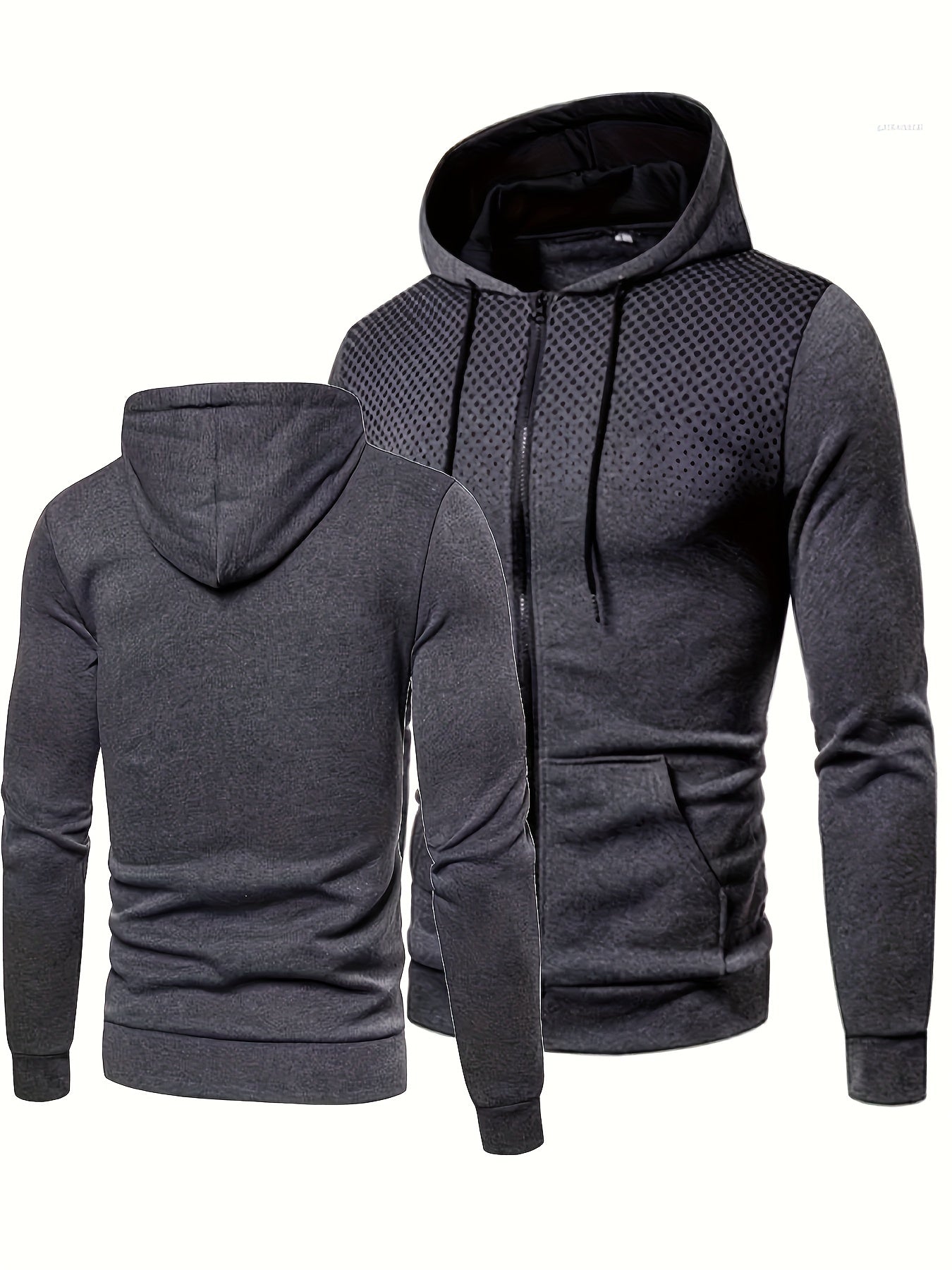 Men's Casual Long Sleeve Dot Print Hooded Jacket with Zipper for Gym Sports - Spring Fall Hoodie Coat