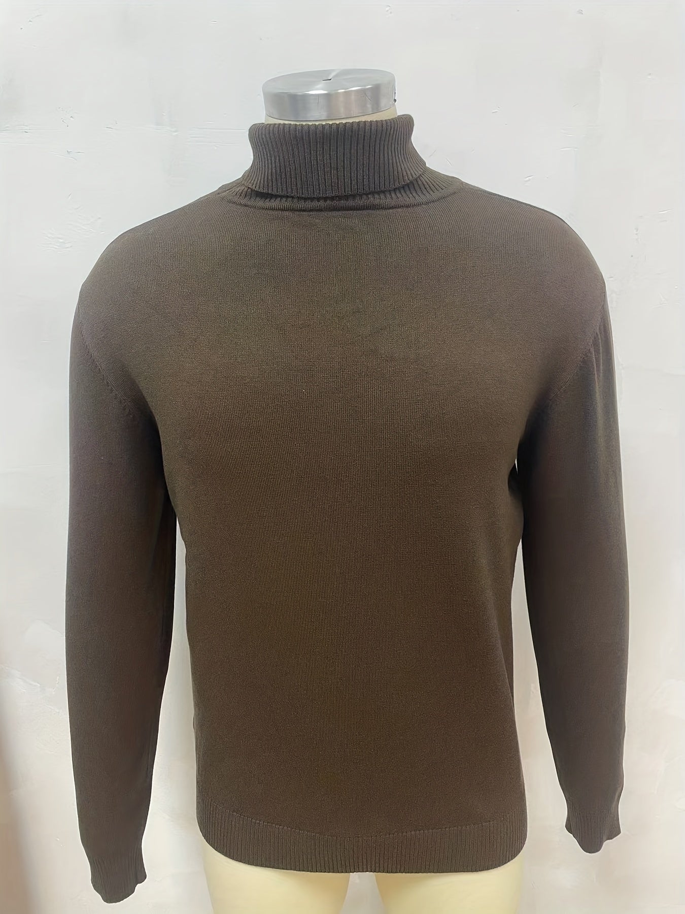 Turtle Neck Knitted Solid Sweater, Men's Casual Warm Slightly Stretch Pullover Sweater For Fall Winter